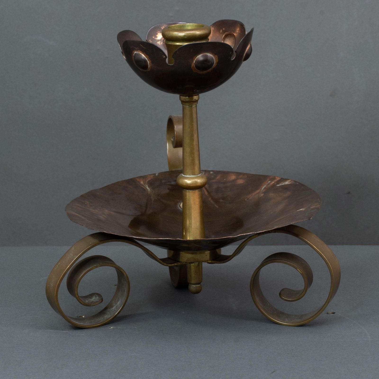 Benham & Froud. Pair Of Arts & Crafts Copper Night Candle Holder W. Flower Head photo for sale