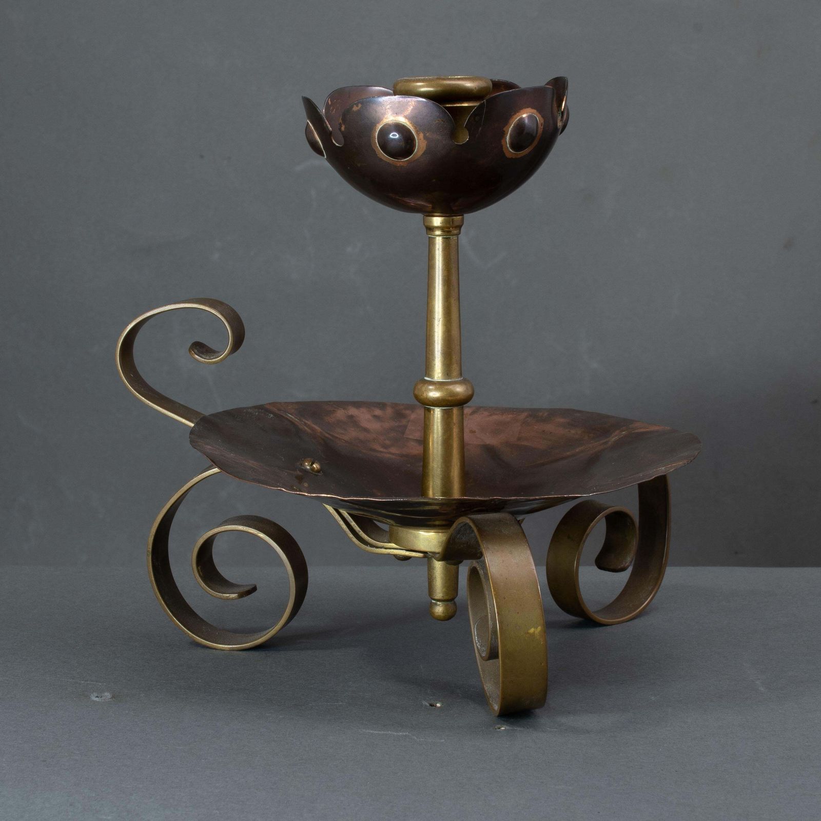 Benham & Froud. Pair Of Arts & Crafts Copper Night Candle Holder W. Flower Head photo vinterior