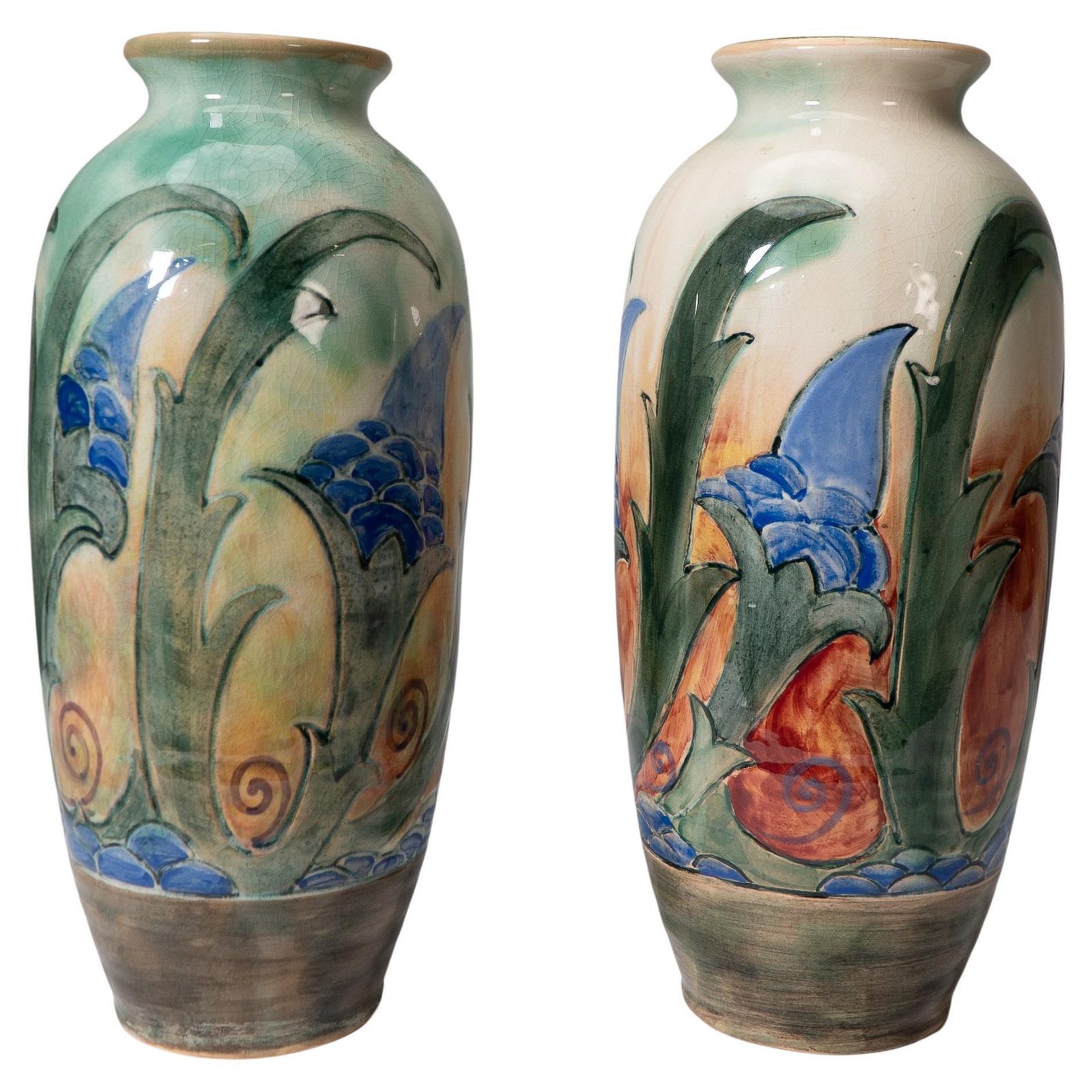 Frank Brangwyn For Royal Doulton. A Pair Of Hand Painted Vases