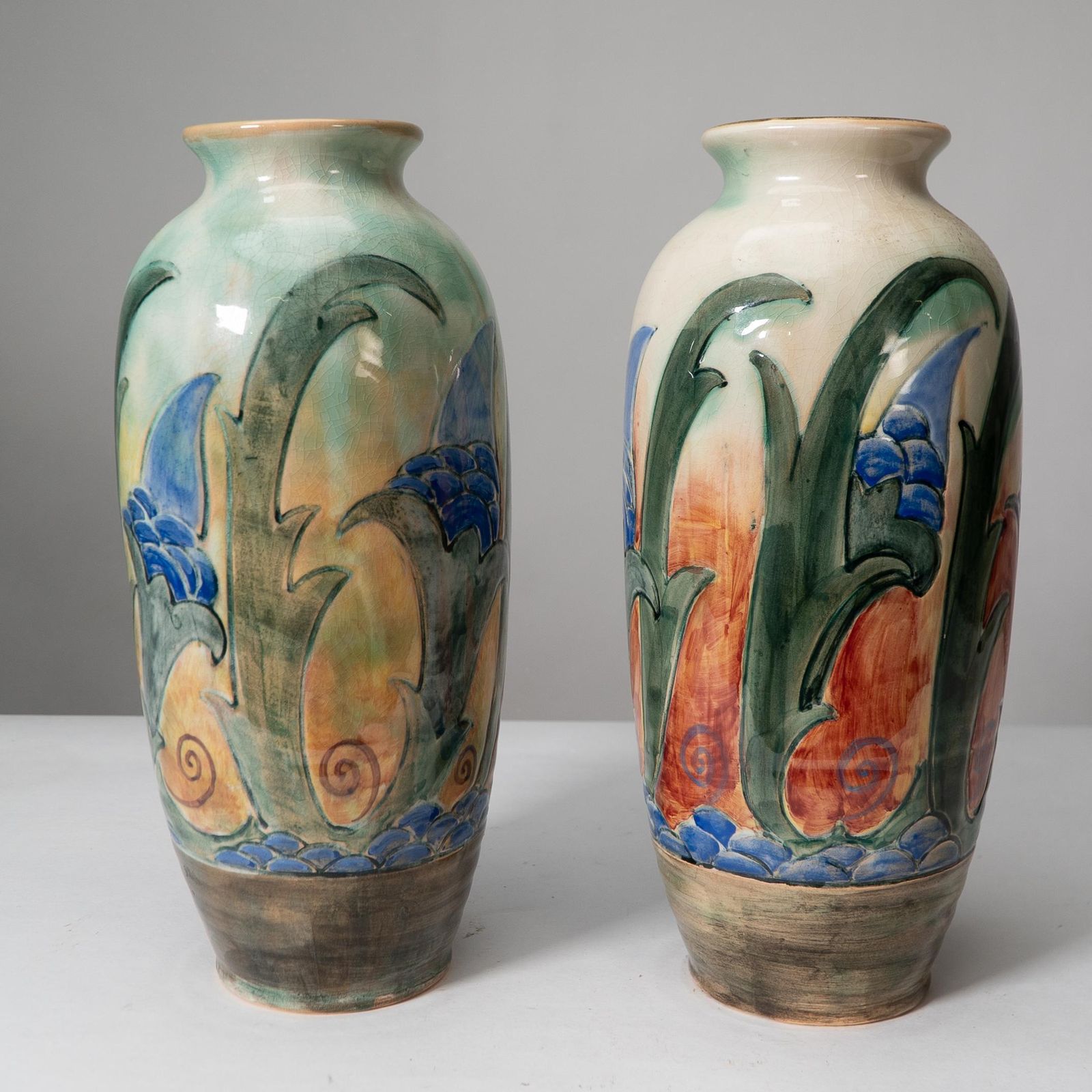 Frank Brangwyn For Royal Doulton. A Pair Of Hand Painted Vases photo for sale