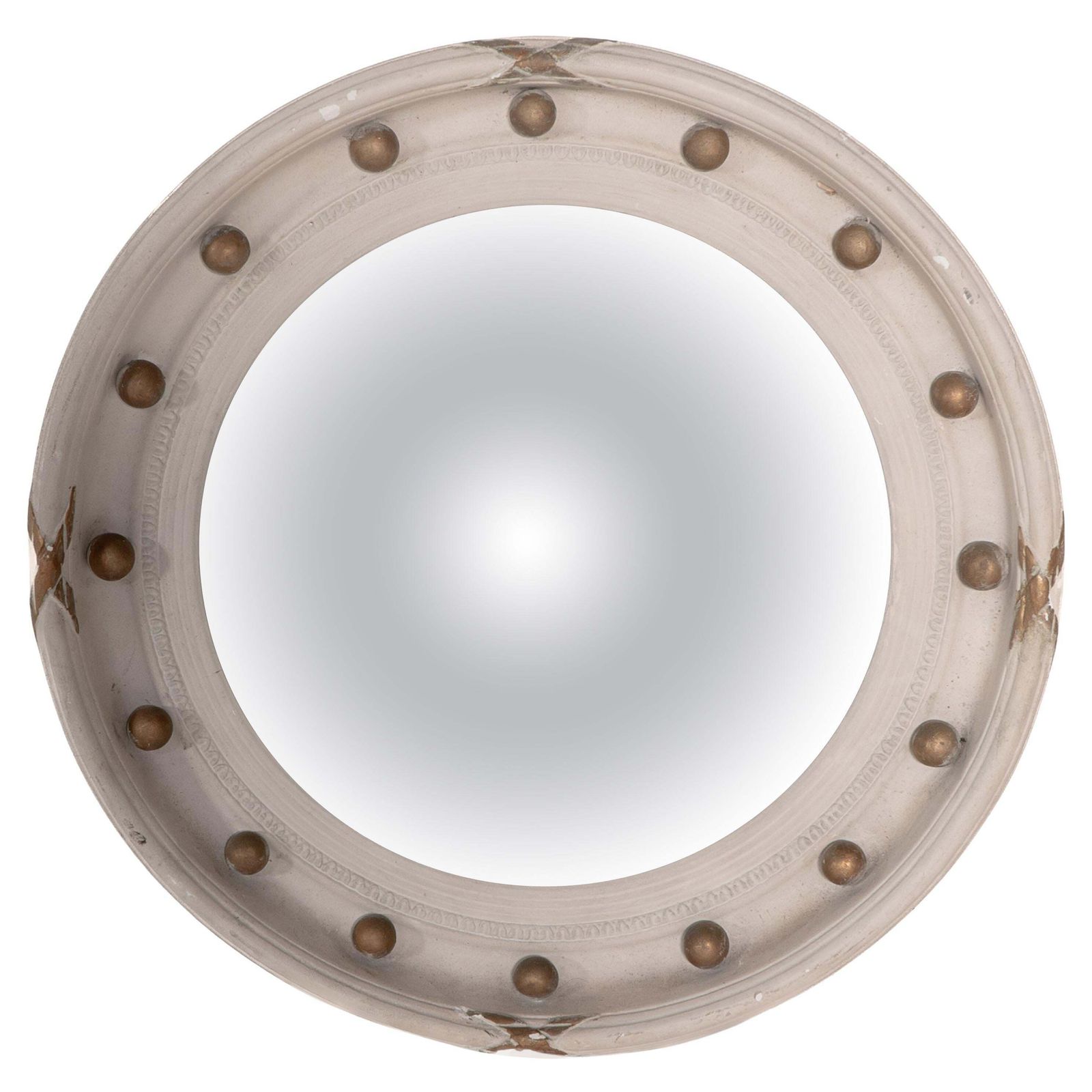 A Regency Style Circular Convex Mirror With Ball And Ribbon Decoration