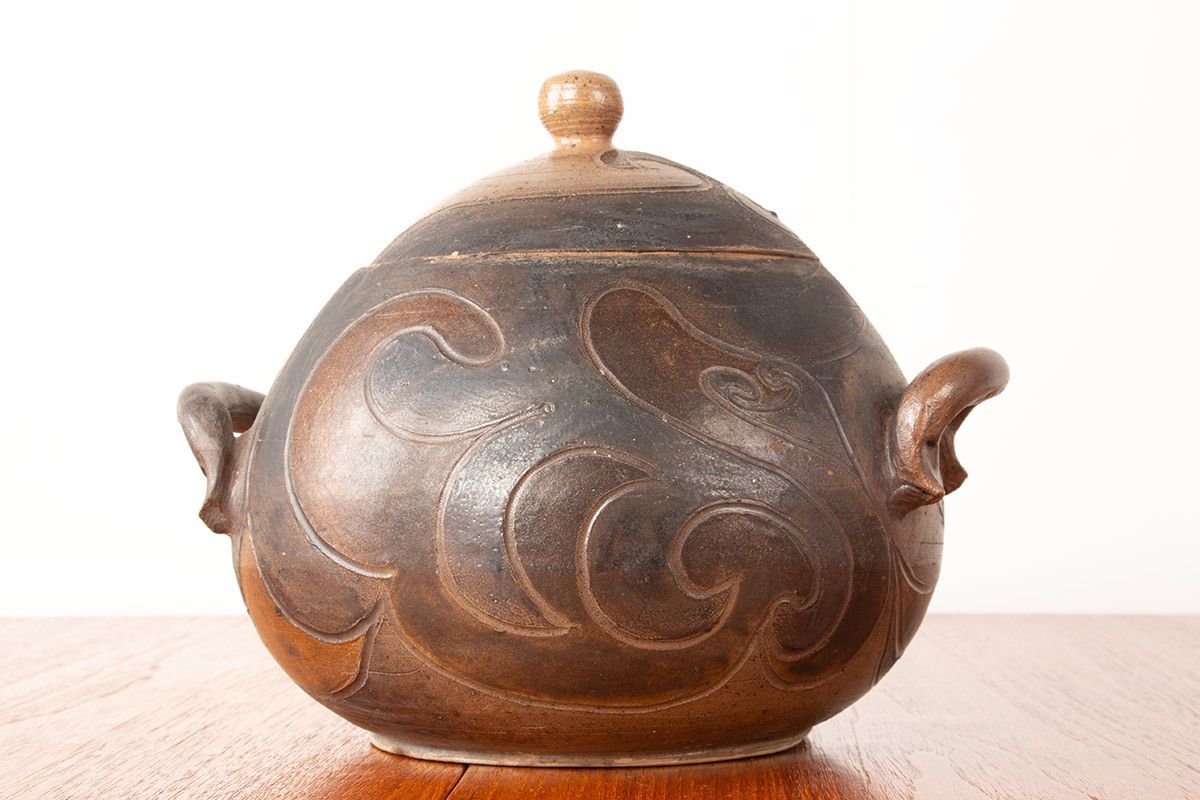 Large Glazed Stoneware Pot With Stylized Decoration By Georges Martin France 1970.