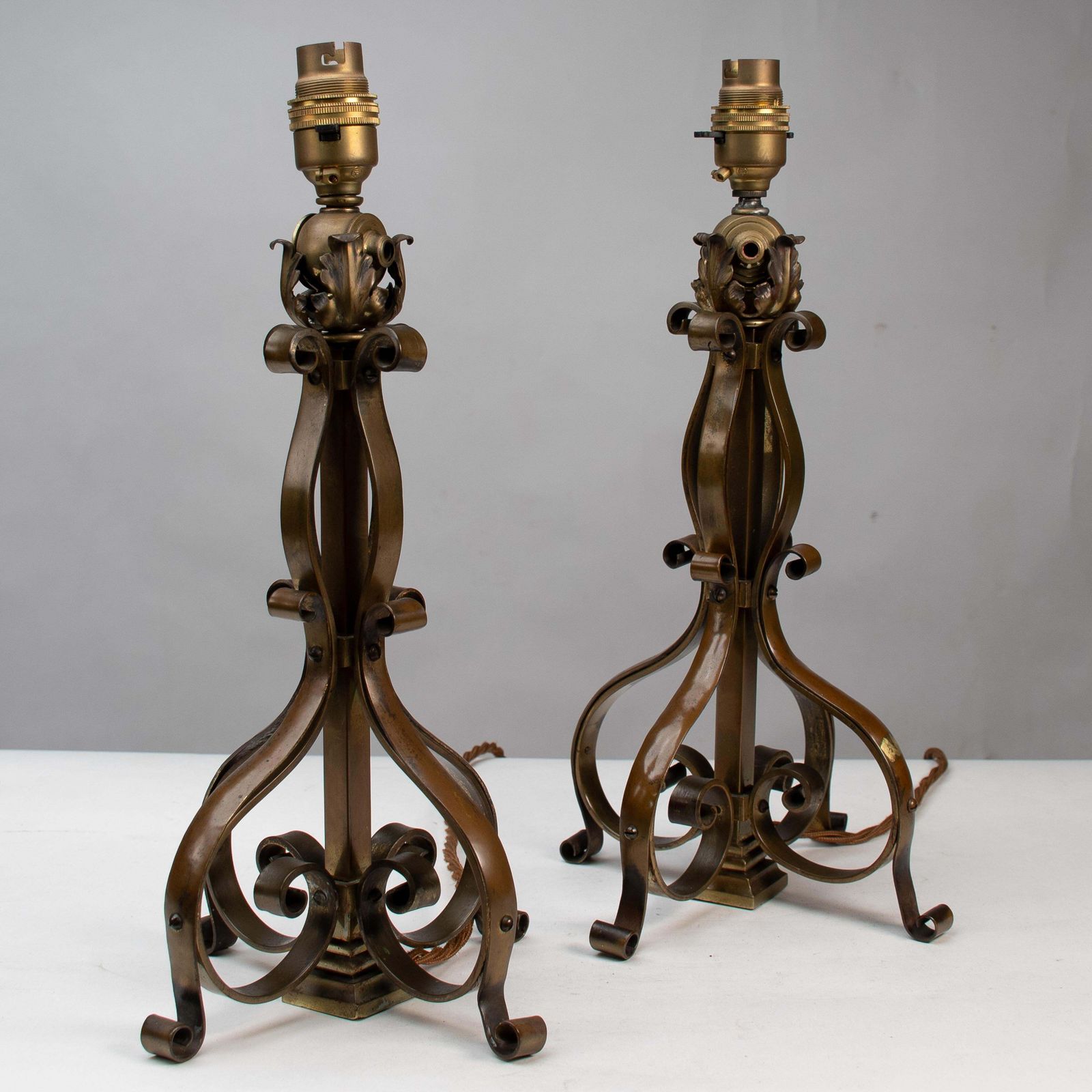 A Pair Of Arts And Crafts Brass Table Lamps Or Post Lamps photo furniture