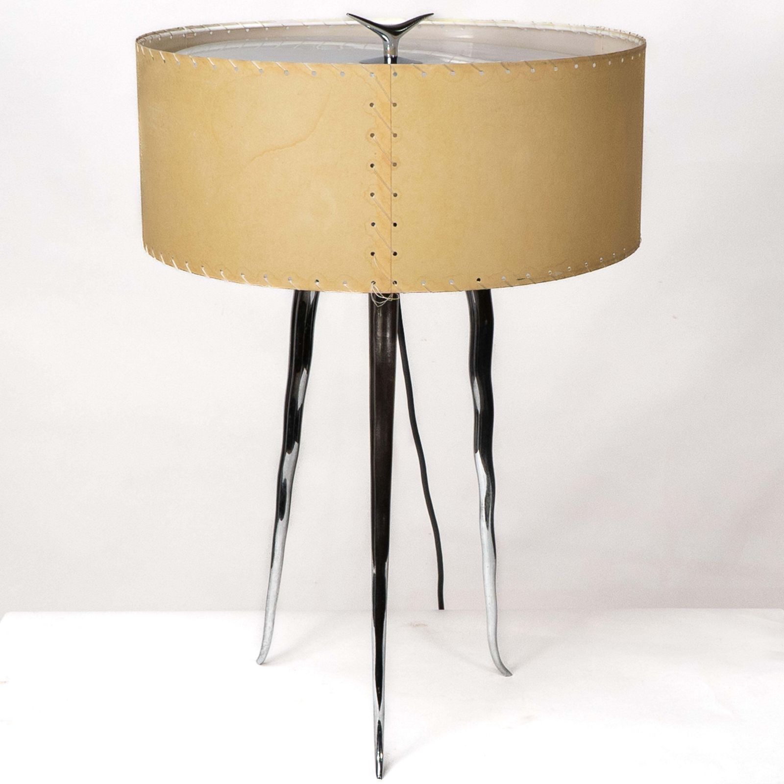 Gerald Thurston In The Style Of. A Mid Century Tripod Polished Steel Table Lamp photo furniture
