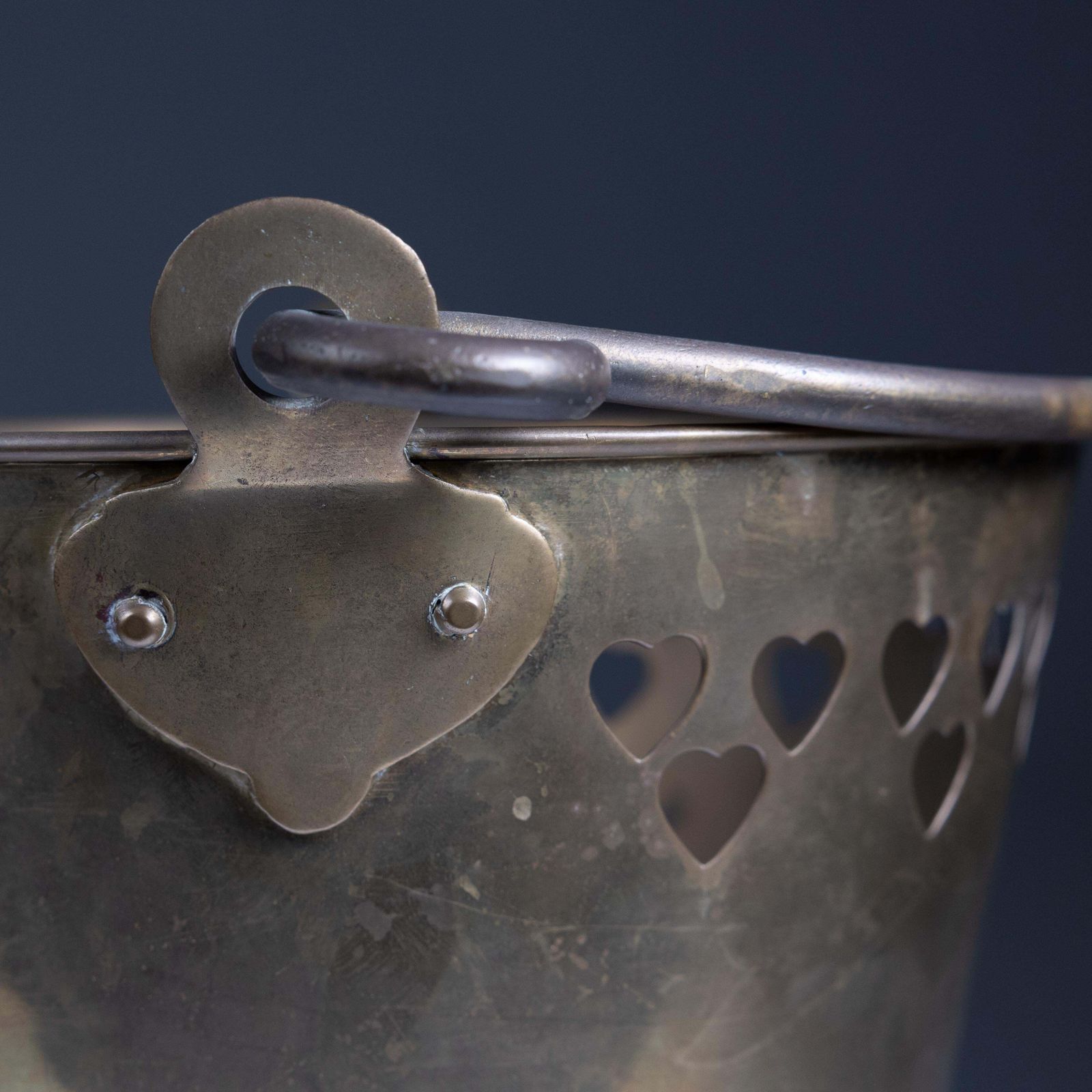 Home Decor An Arts & Crafts Brass Champagne Bucket With Pierced Voysey Style Heart Decor photo