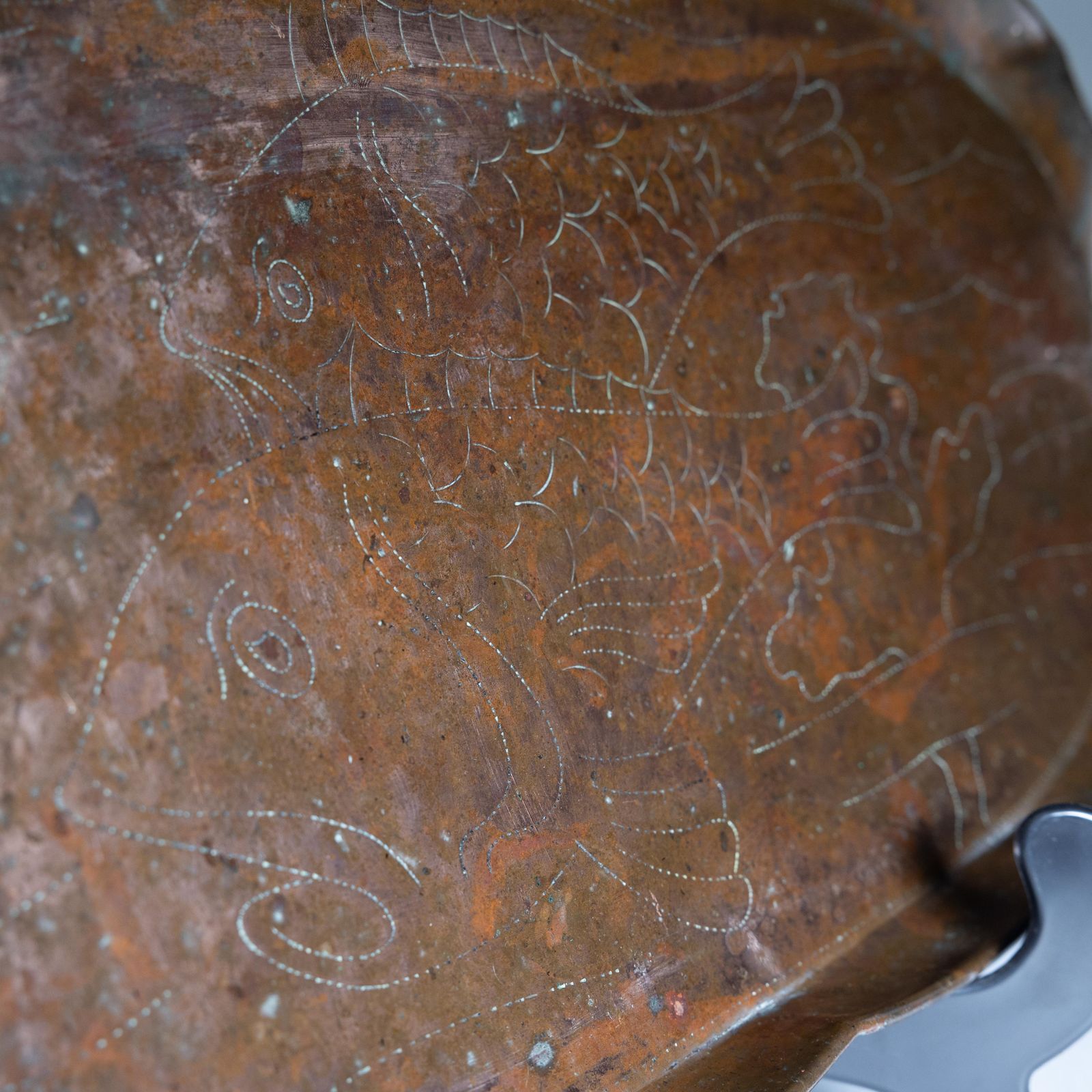 An Arts & Crafts Copper Tray Decorated With Swimming Fishes & Folded Wavy Edges photo buy