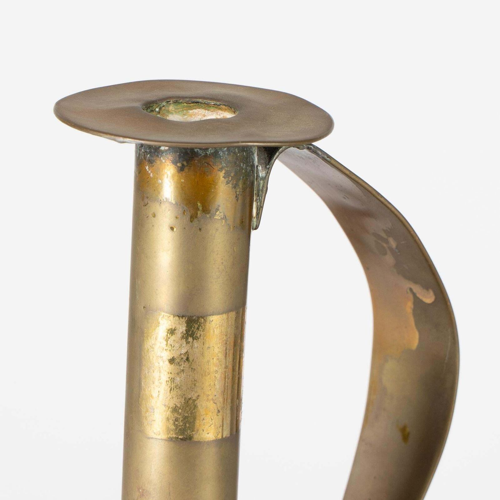 A Pair Of Scottish School Arts & Crafts Brass Candlesticks W Circular Drip Trays photo buy