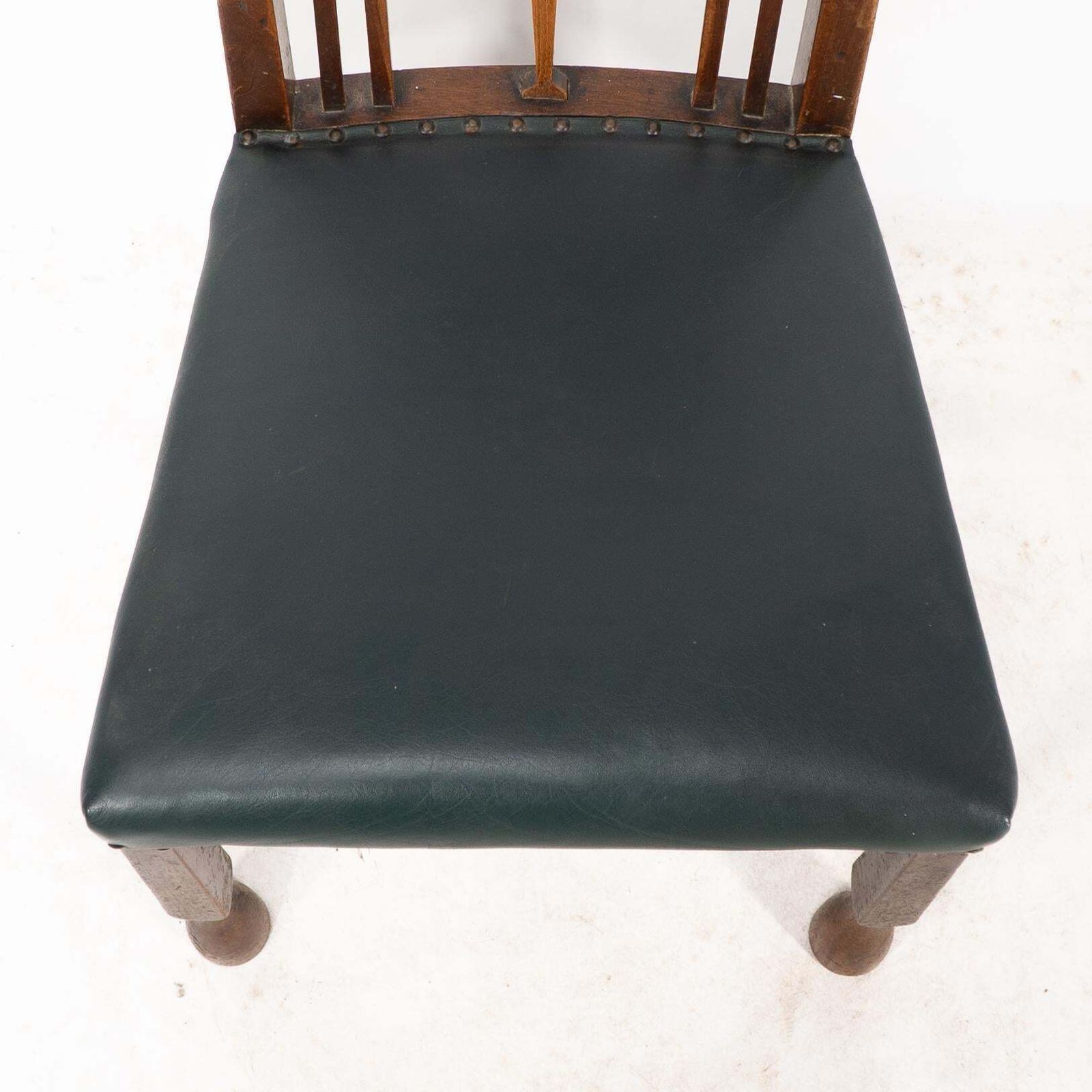 1530.0 Liberty & Co. Attr. Set Of 3 Dining Chairs With Voysey Style Inlaid Pewter Heart photo