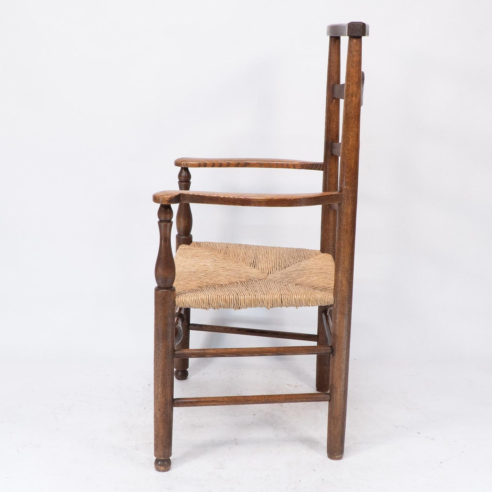 C R Ashbee Attr. An Arts & Crafts Oak Ladder Back Armchair With Re Rushed Seat photo Furniture