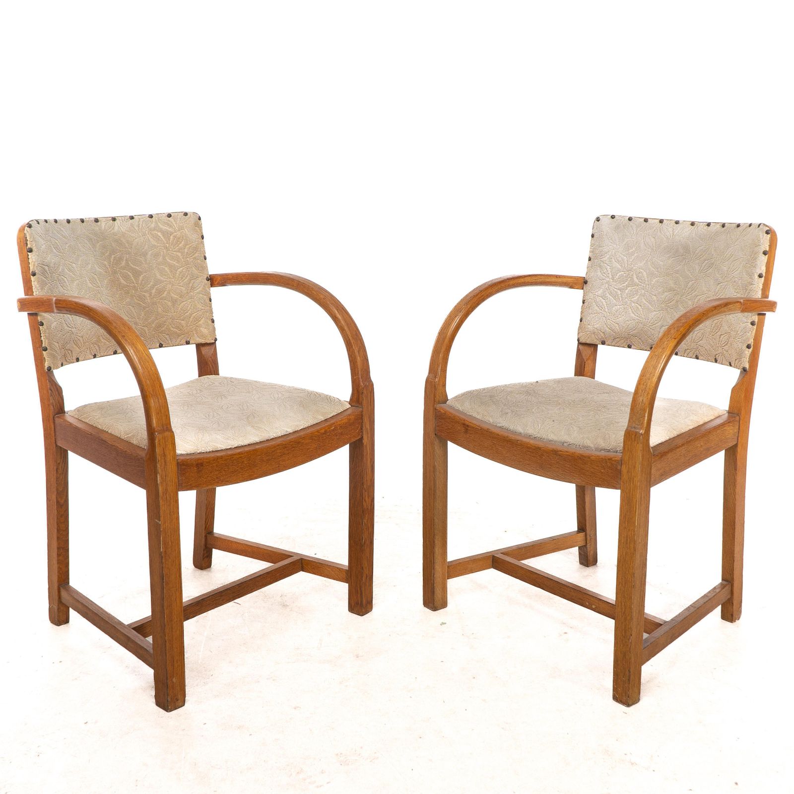 Heals. Four Art Deco Oak Armchairs With Shaped Backrests & Rounded Arms photo Furniture