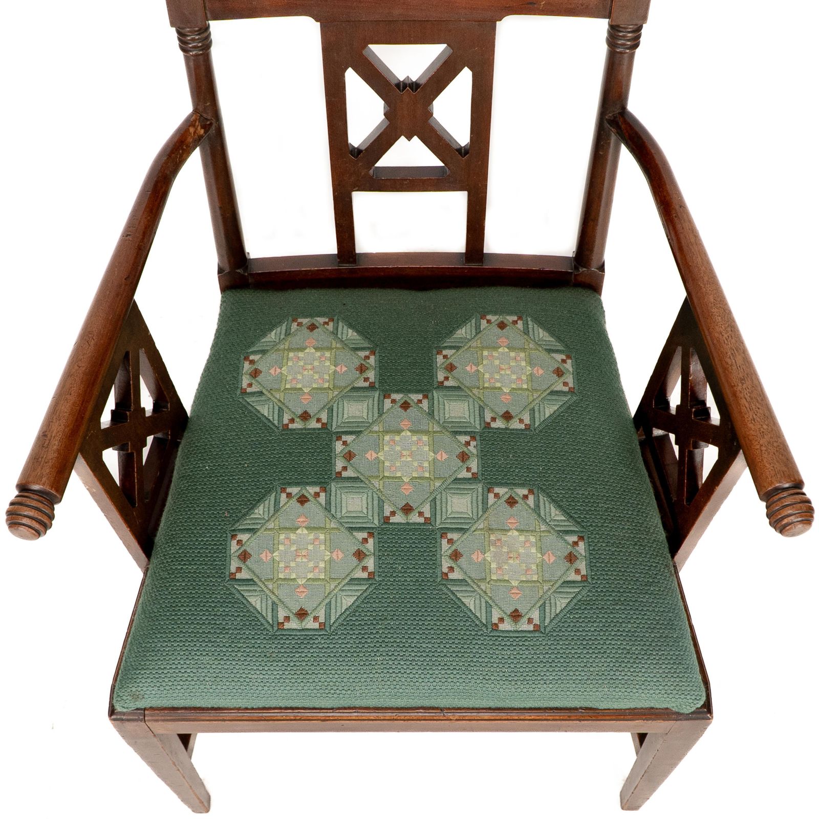 William Birch. An Aesthetic Movement Walnut Armchair With Turned Ball Finials photo vintage