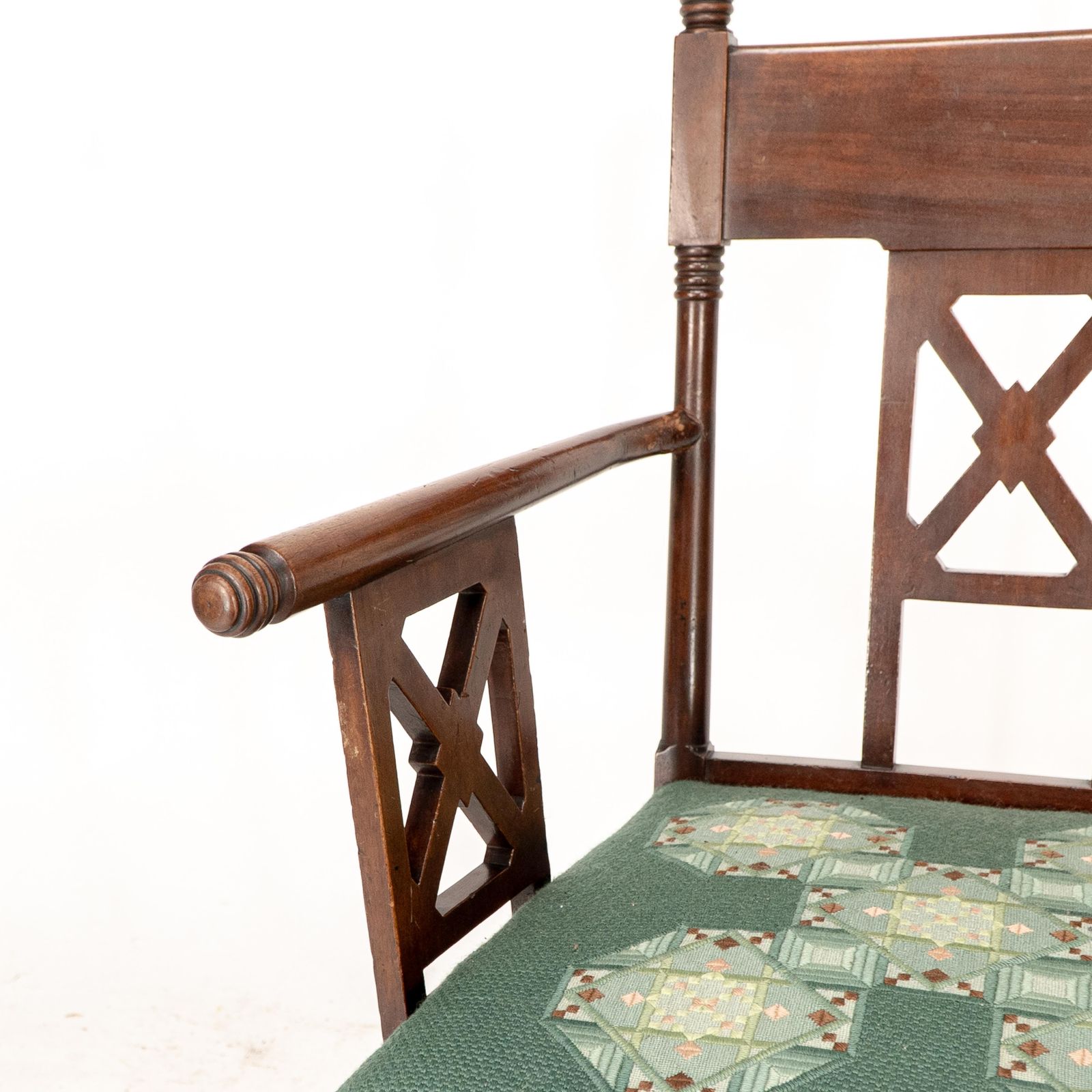 photo furniture William Birch. An Aesthetic Movement Walnut Armchair With Turned Ball Finials
