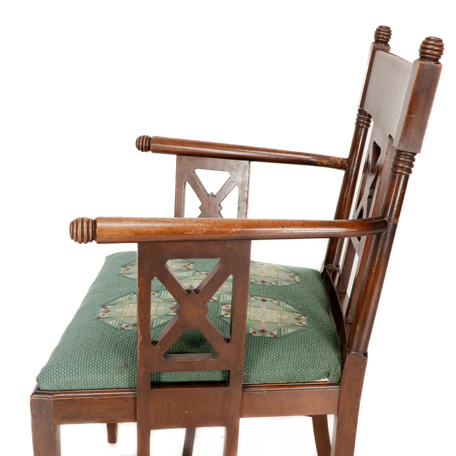 photo vinterior William Birch. An Aesthetic Movement Walnut Armchair With Turned Ball Finials