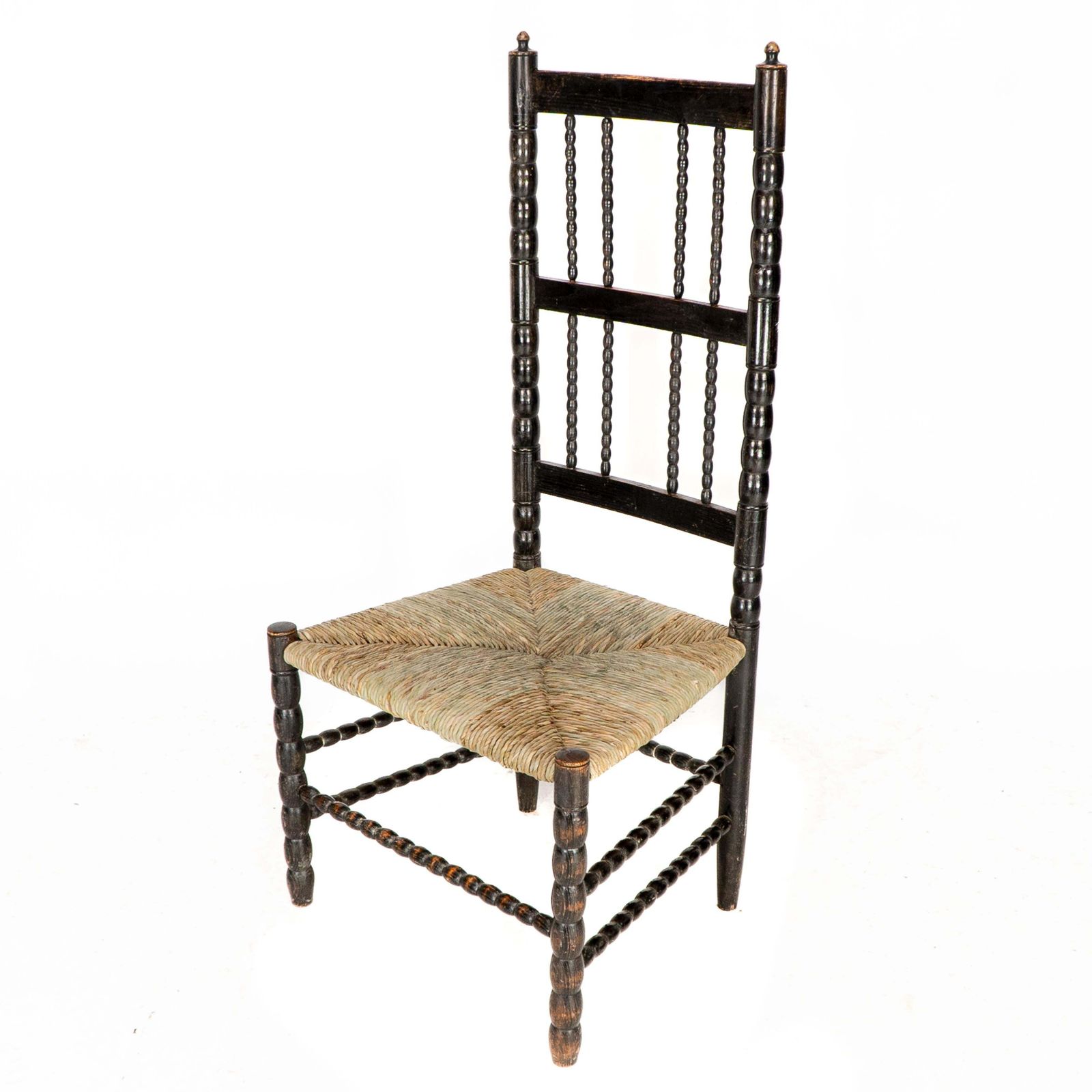Ernest Gimson. A Rare Cotswold School Ebonised Bobbin Turned Rush Seat Low Chair photo for sale