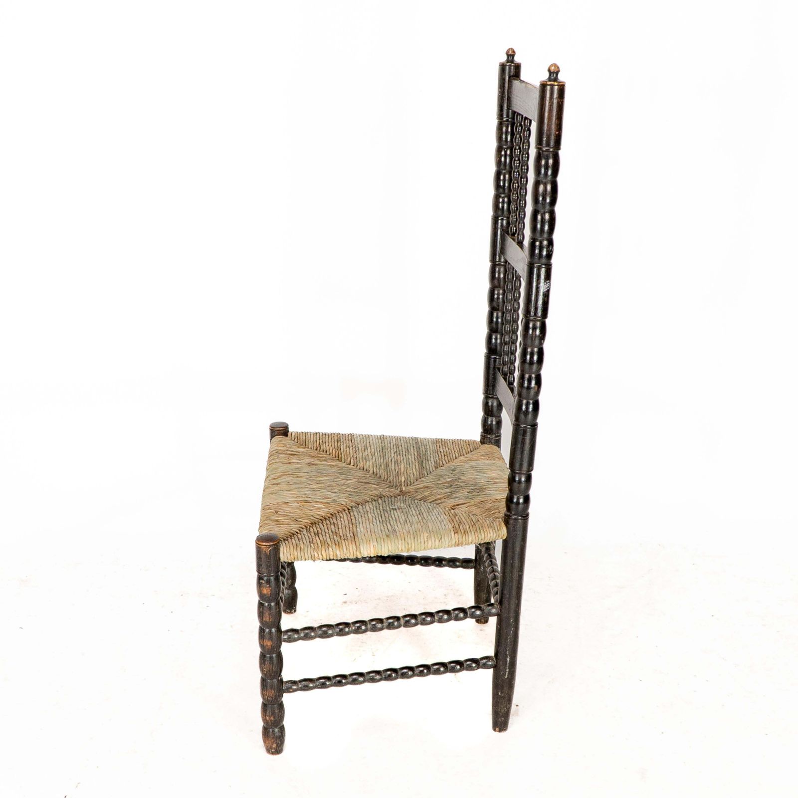 Ernest Gimson. A Rare Cotswold School Ebonised Bobbin Turned Rush Seat Low Chair photo 2243.0