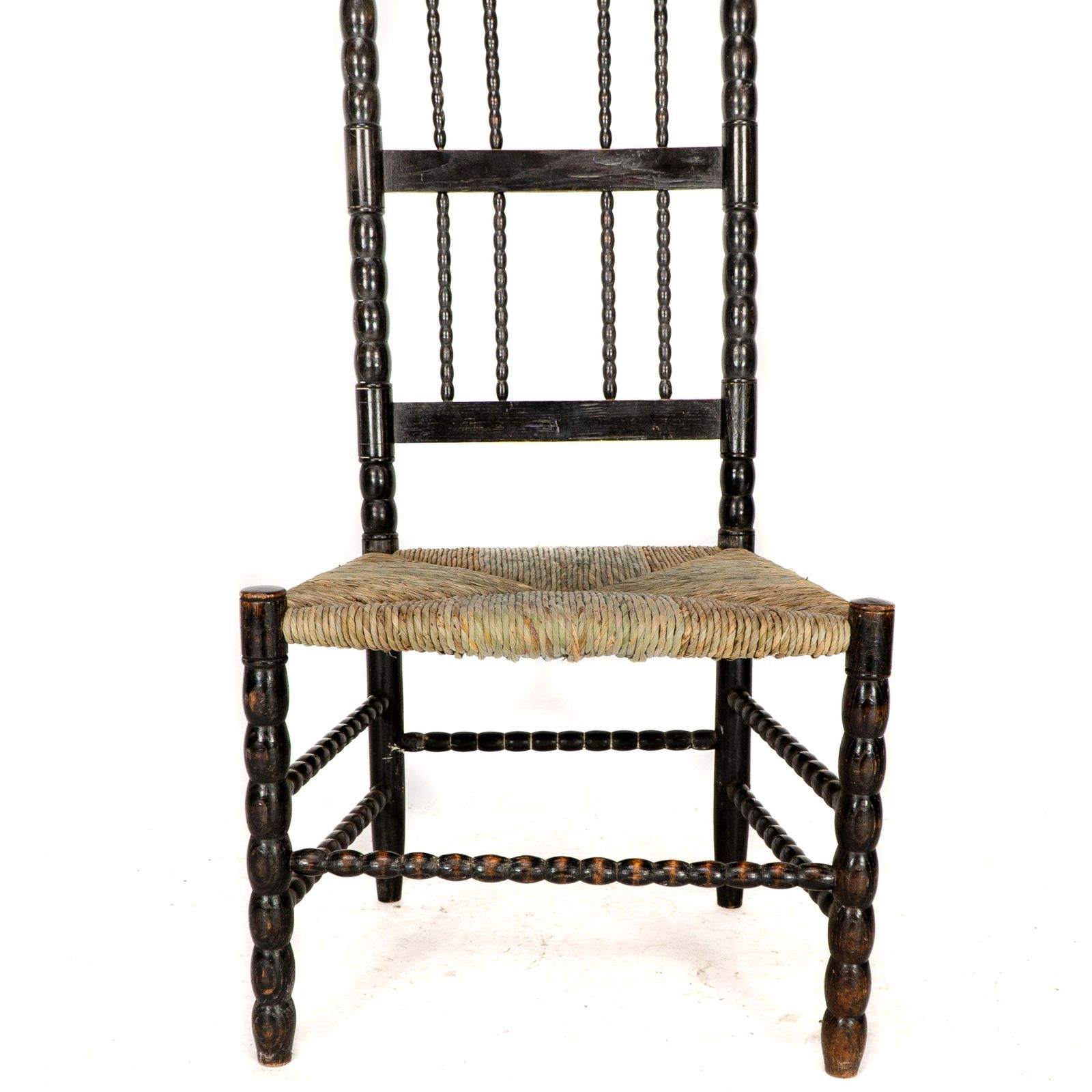 Furniture Ernest Gimson. A Rare Cotswold School Ebonised Bobbin Turned Rush Seat Low Chair photo