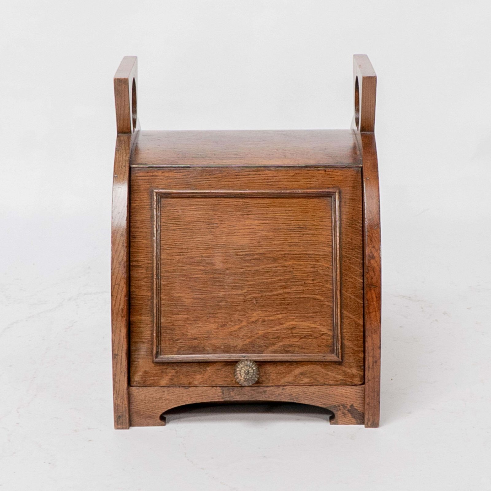 W J Neatby Attri. An Arts & Crafts Oak Coal Box With Stylized Carrying Handles photo furniture