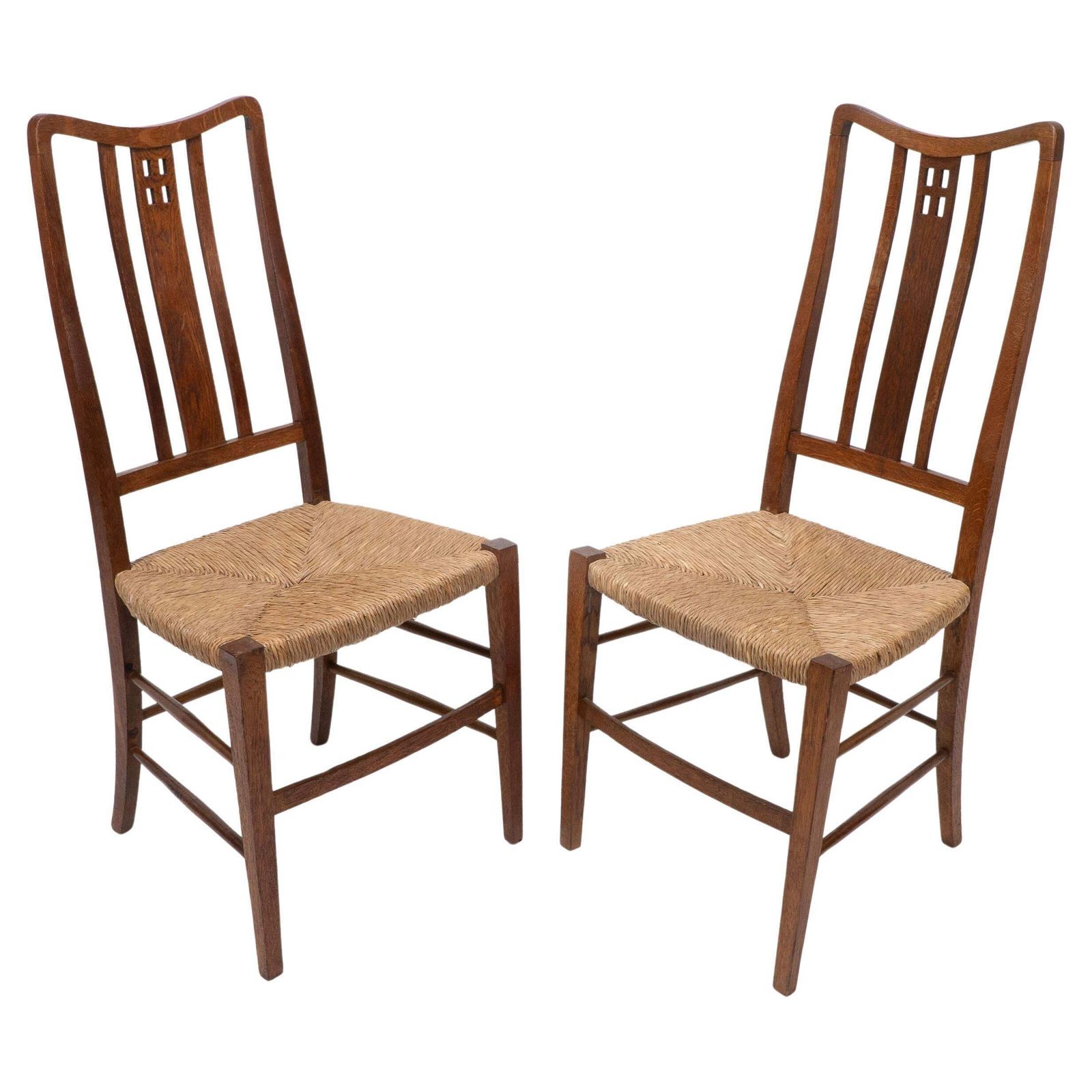 Wylie And Lochhead (Attributed). A Pair Of Rush Seated Side Or Bedroom Chairs