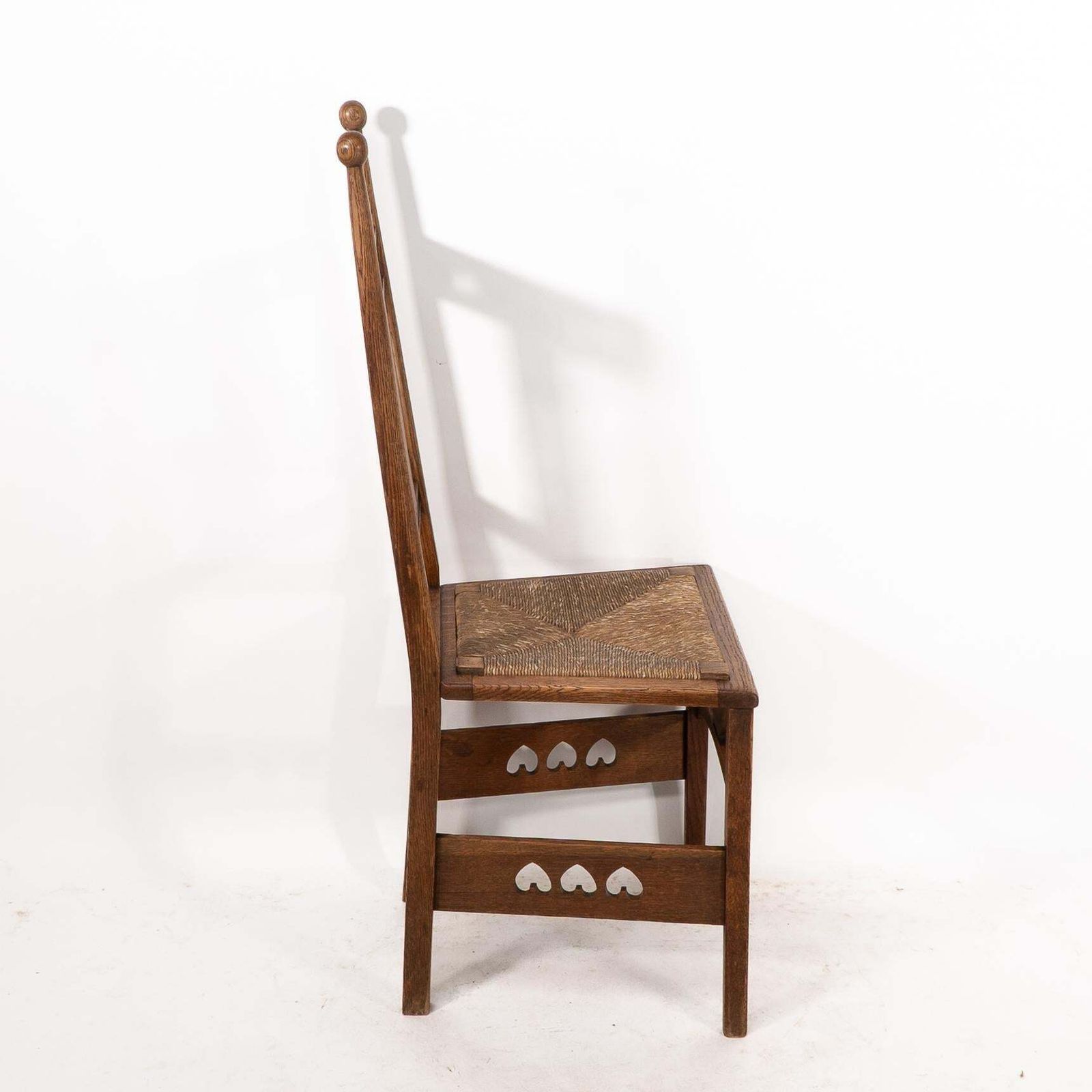 Shapland & Petter. An Arts & Crafts Oak Desk Or Side Chair With Pierced Hearts photo for sale