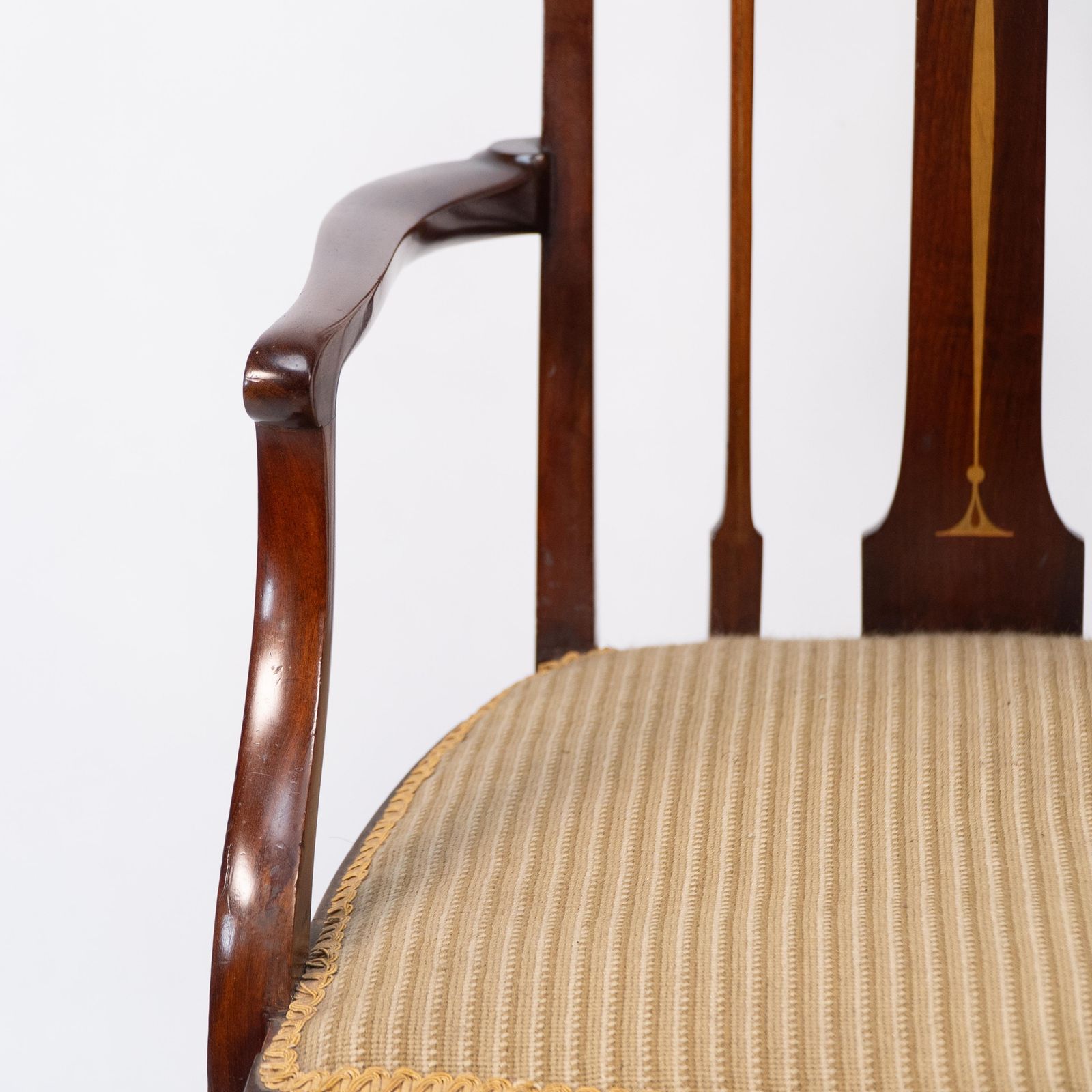 photo furniture Liberty & Co. Arts & Crafts Mahogany Armchair With Fruitwood Floral Inlaid Decor