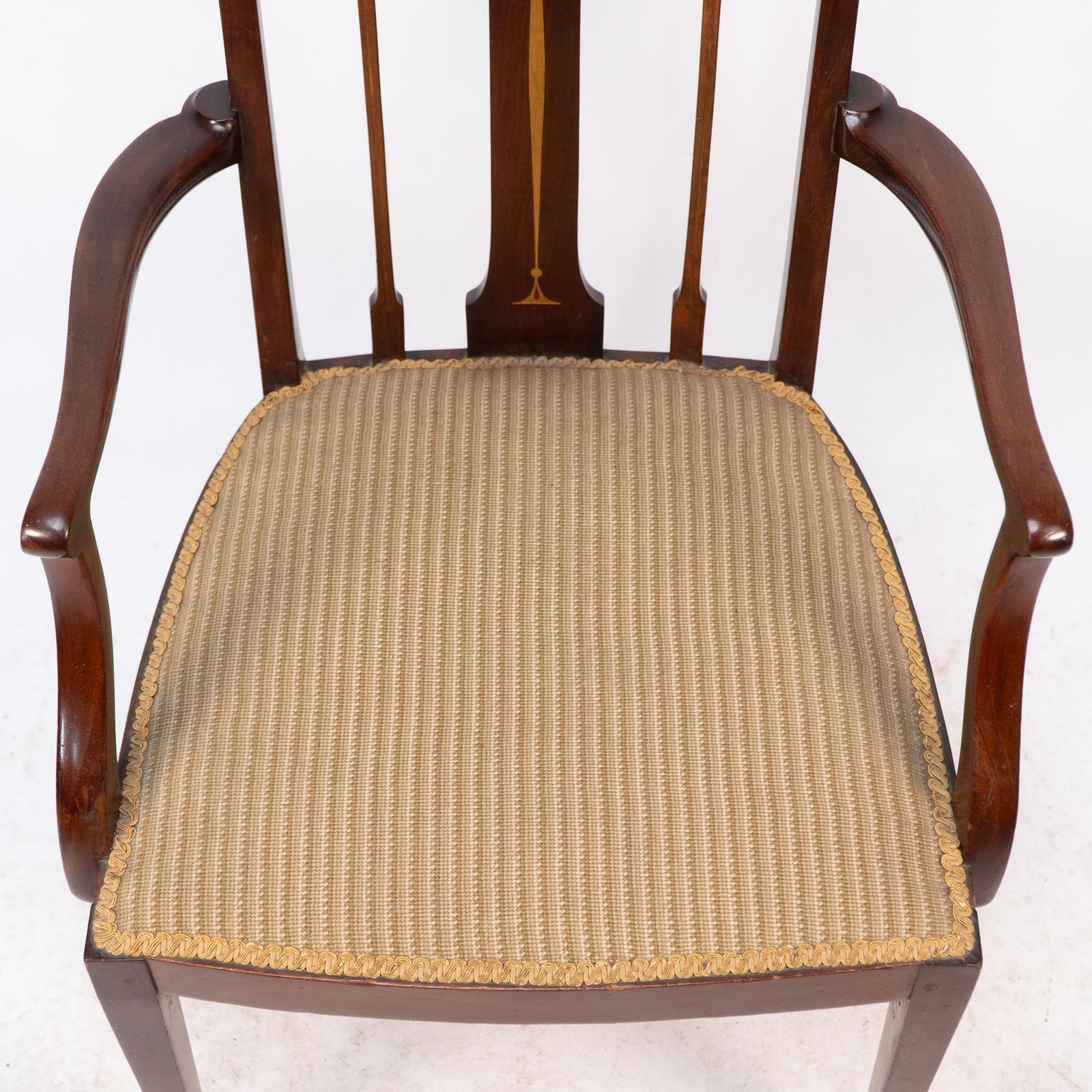 photo for sale Liberty & Co. Arts & Crafts Mahogany Armchair With Fruitwood Floral Inlaid Decor