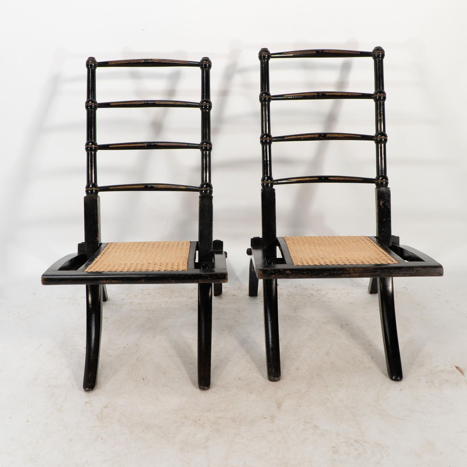 Godwin Style. Pair Of Aesthetic Movement Ebonized Folding Chair W. New Cane Seat photo furniture