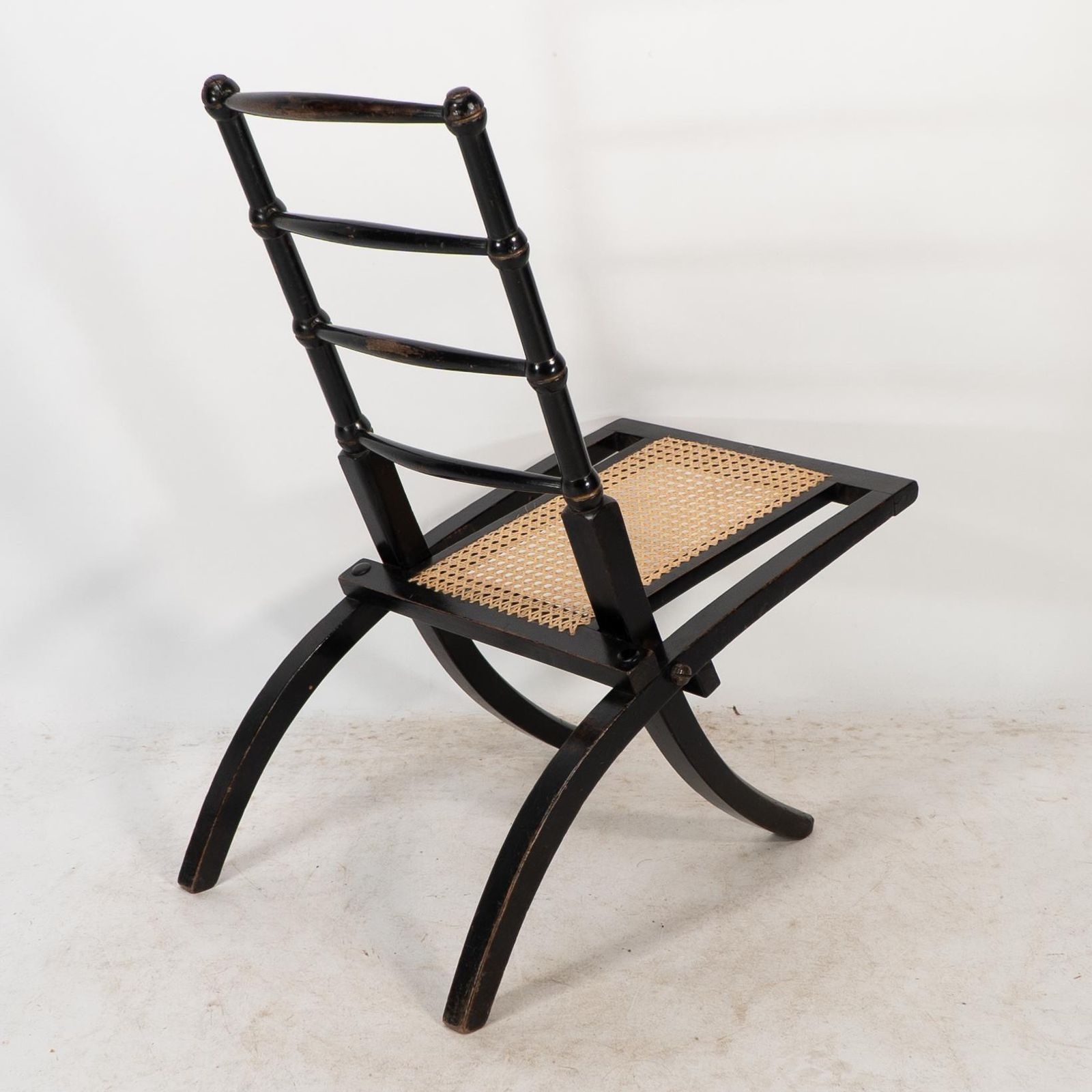 Godwin Style. Pair Of Aesthetic Movement Ebonized Folding Chair W. New Cane Seat photo vintage
