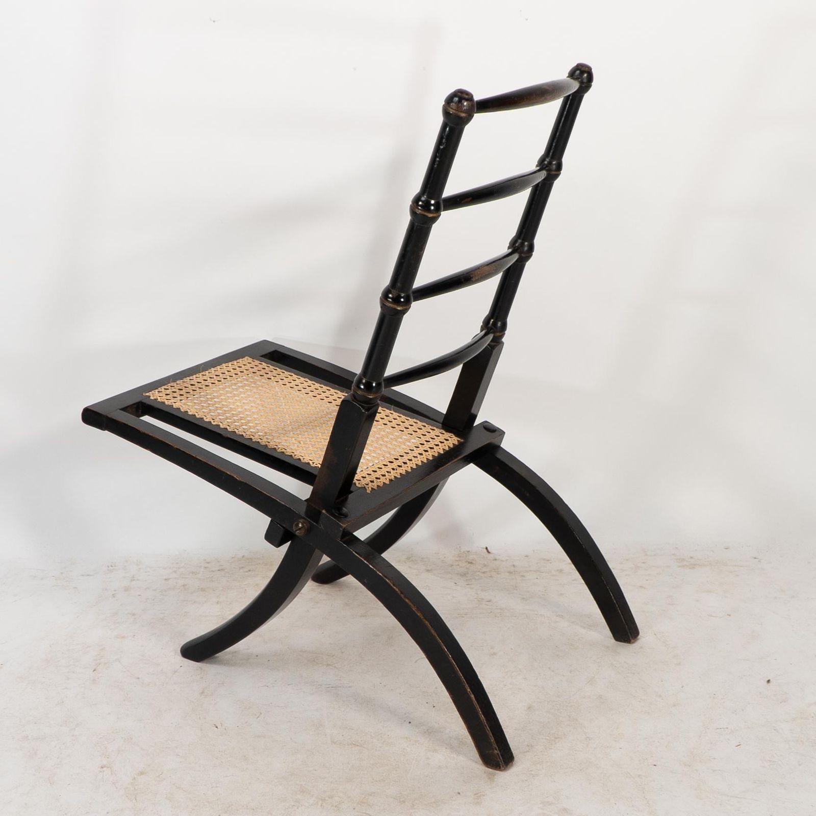 photo for sale Godwin Style. Pair Of Aesthetic Movement Ebonized Folding Chair W. New Cane Seat