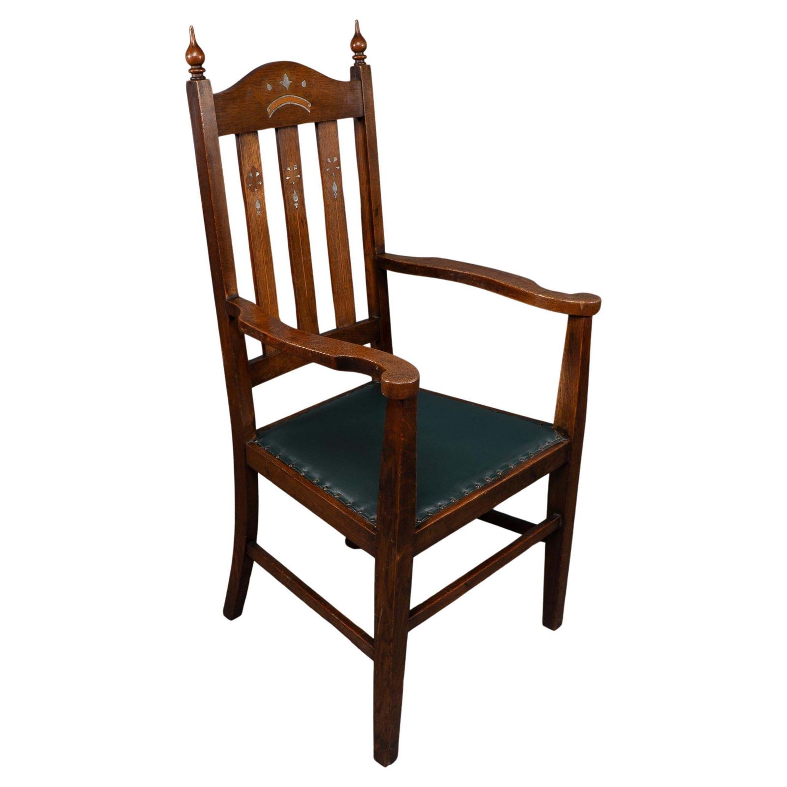 Liberty & Co Attributed. An Arts & Crafts Oak Armchair With Inlaid Royal Crown