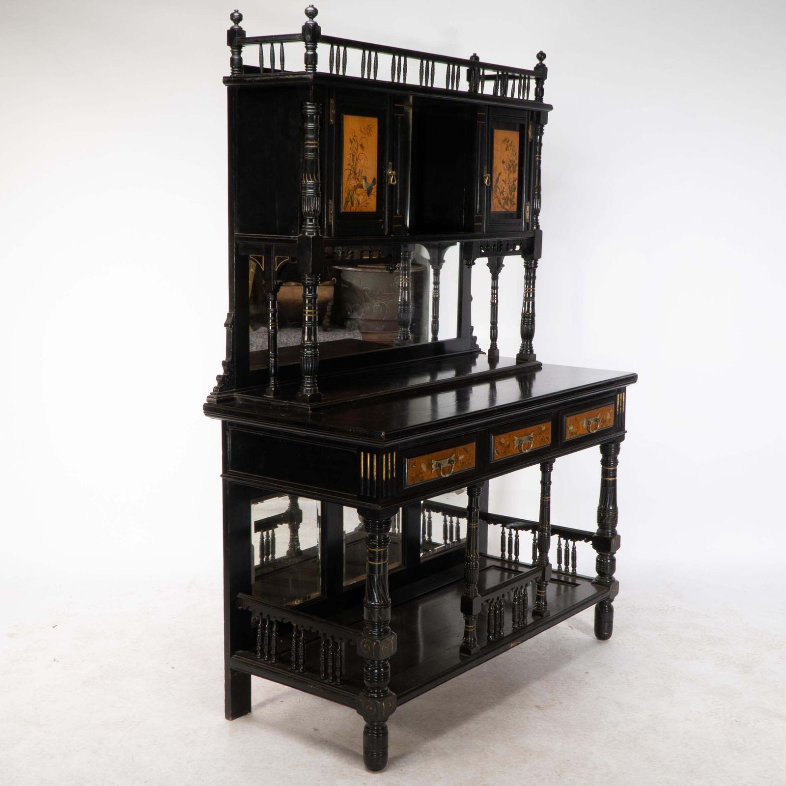 Gillows. A Fine Aesthetic Movement Side Cabinet With Hand Painted Floral Panels photo Furniture