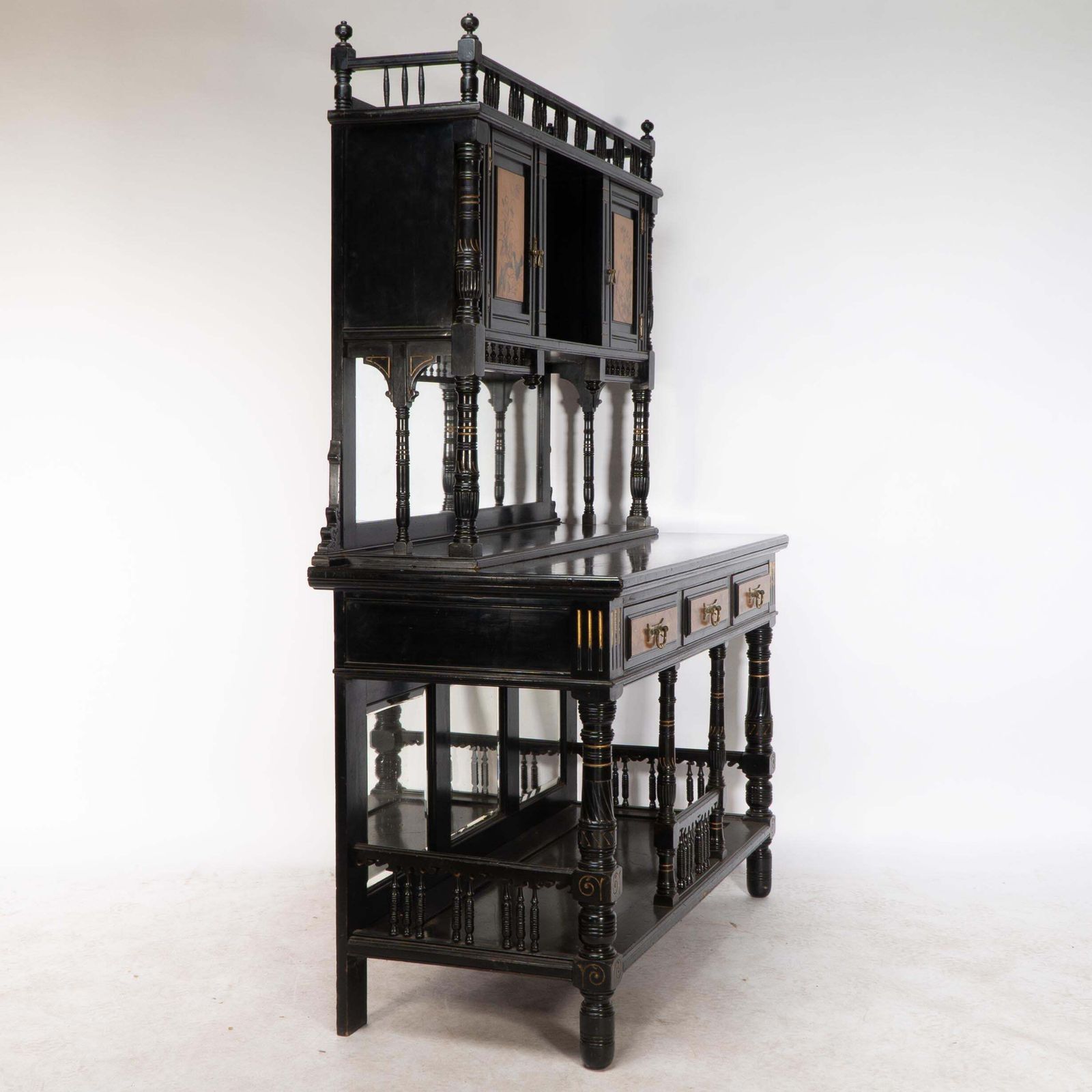 Gillows. A Fine Aesthetic Movement Side Cabinet With Hand Painted Floral Panels photo 4589.0