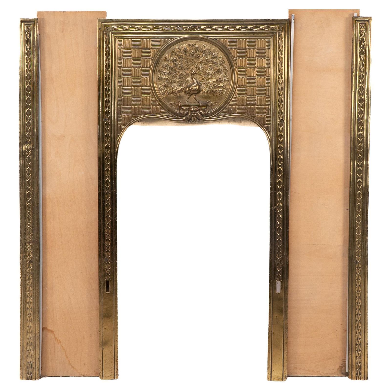 T. Elsley Attri. Aesthetic Movement Brass Fire Insert W. Upper Central Peacock