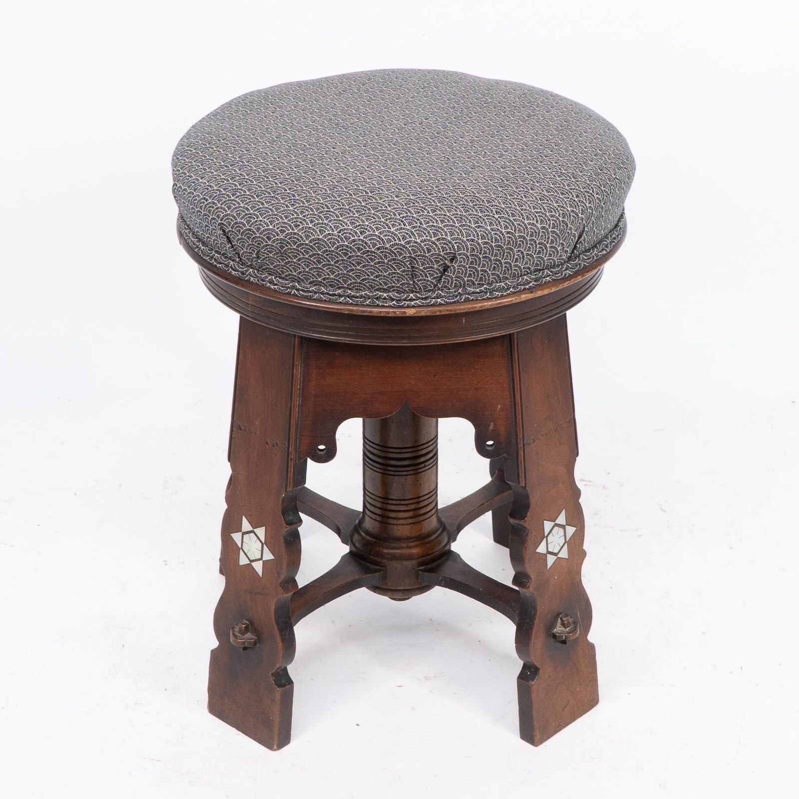 Liberty And Co Attri. A Rare Moorish Walnut Revolving Stool With Moorish Arches photo for sale