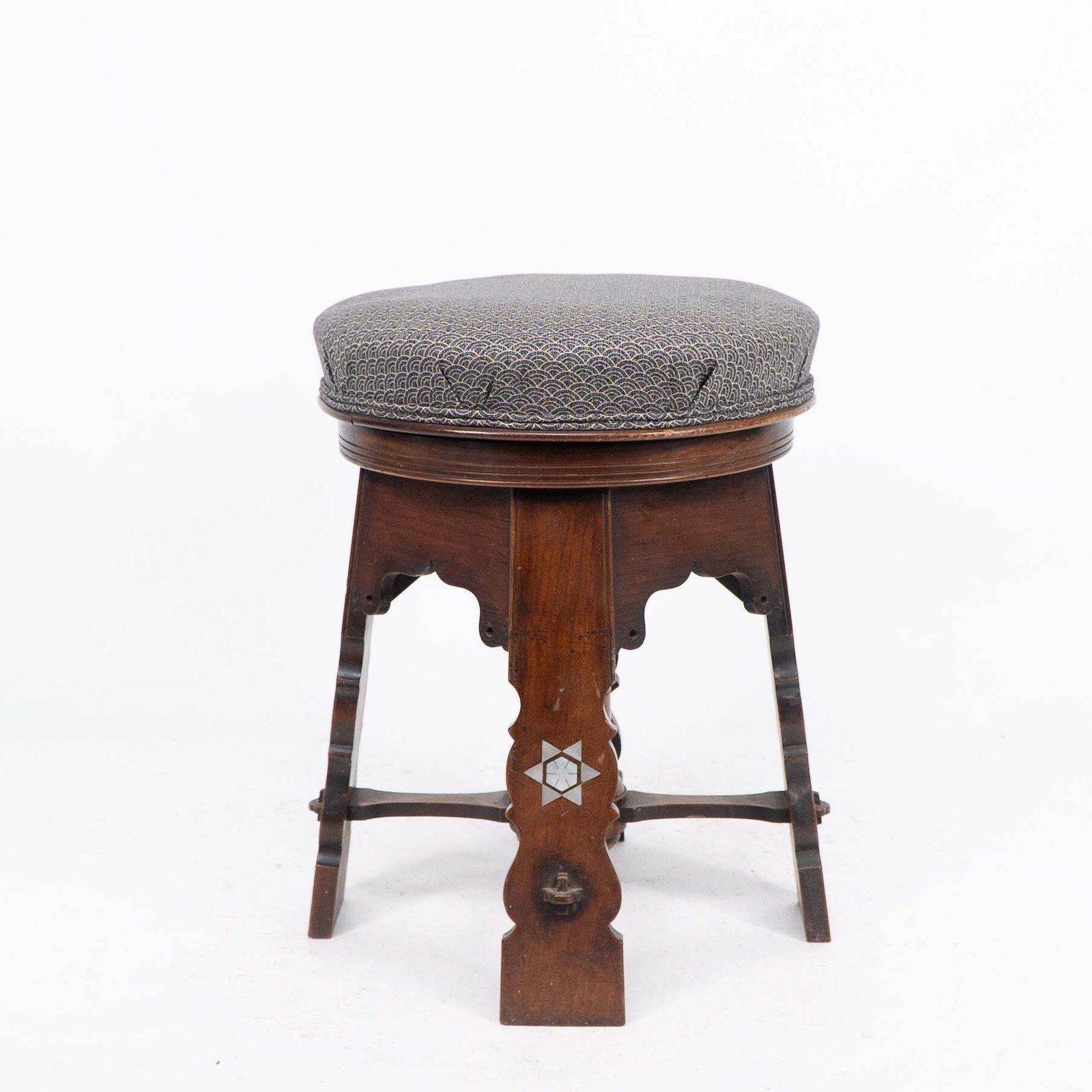 Furniture Liberty And Co Attri. A Rare Moorish Walnut Revolving Stool With Moorish Arches photo