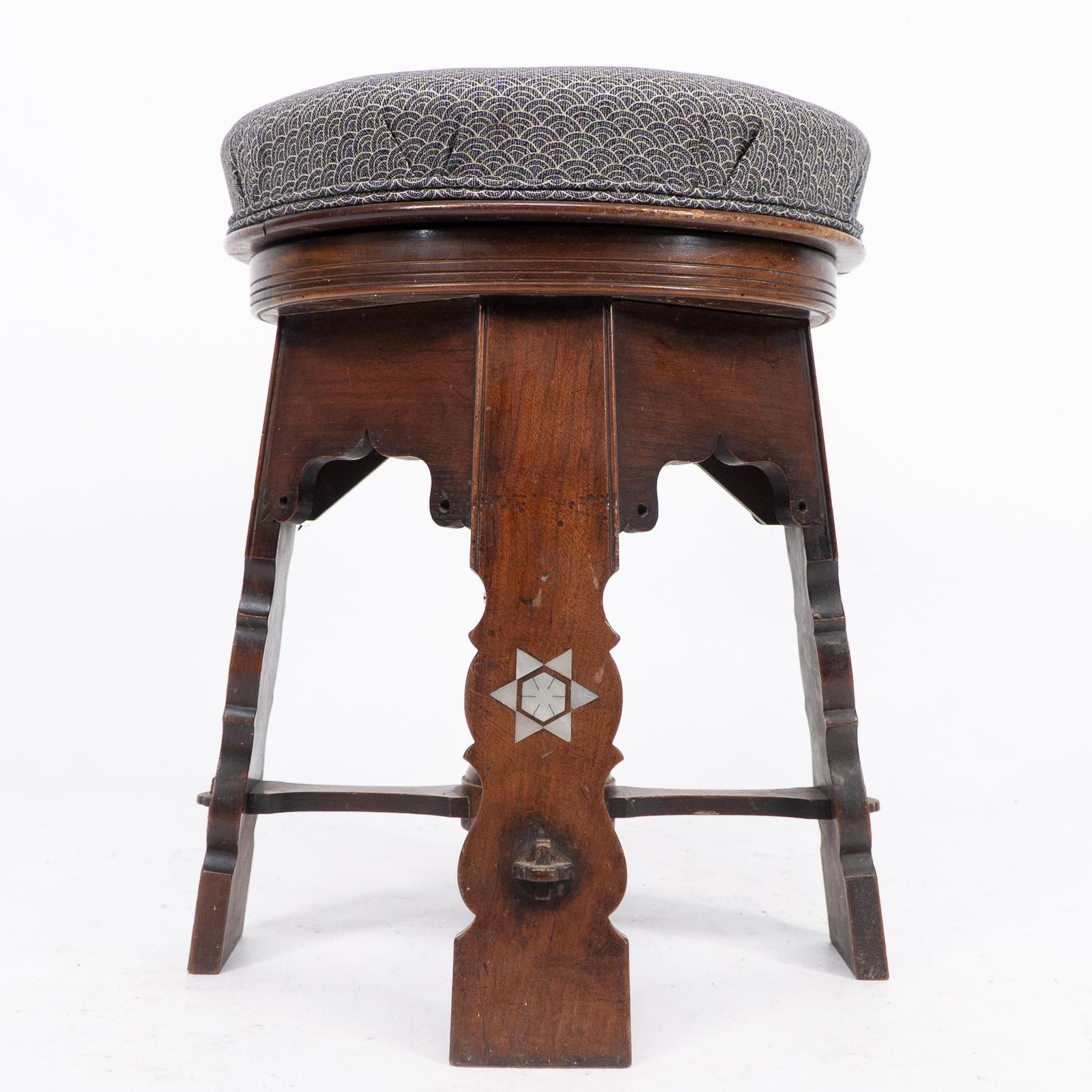 photo vinterior Liberty And Co Attri. A Rare Moorish Walnut Revolving Stool With Moorish Arches
