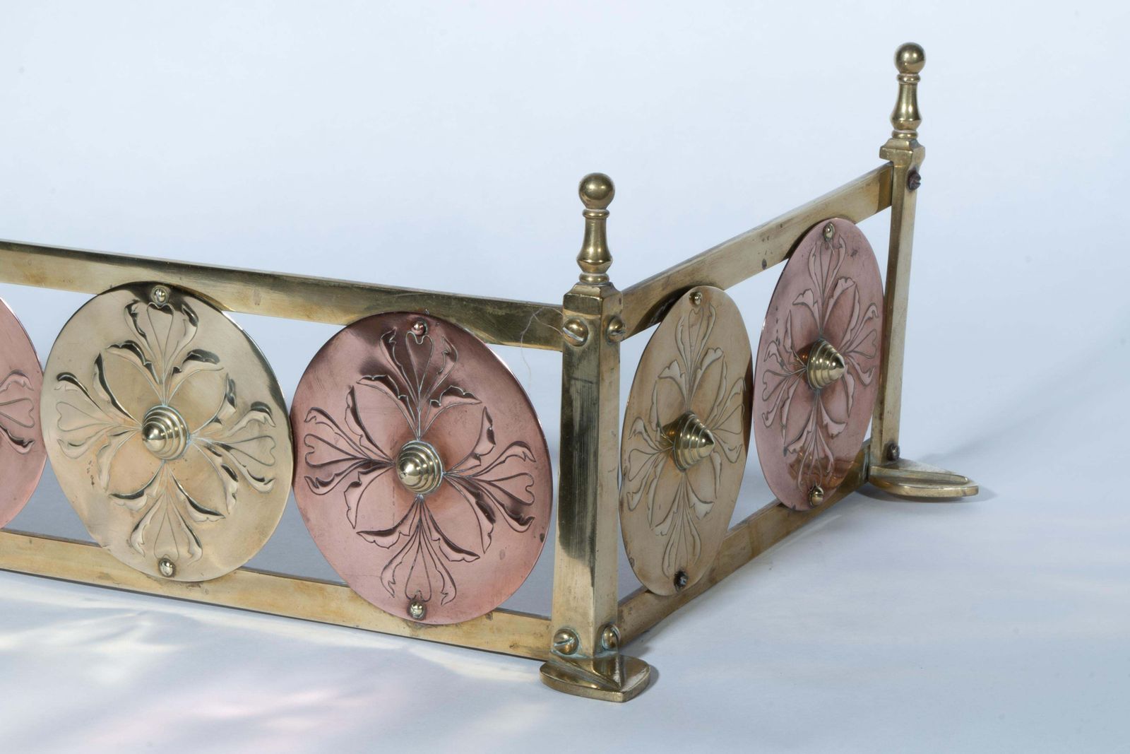 W A S Benson & Heywood Sumner. A Rare Arts & Crafts Brass & Copper Fire Fender. photo vintage
