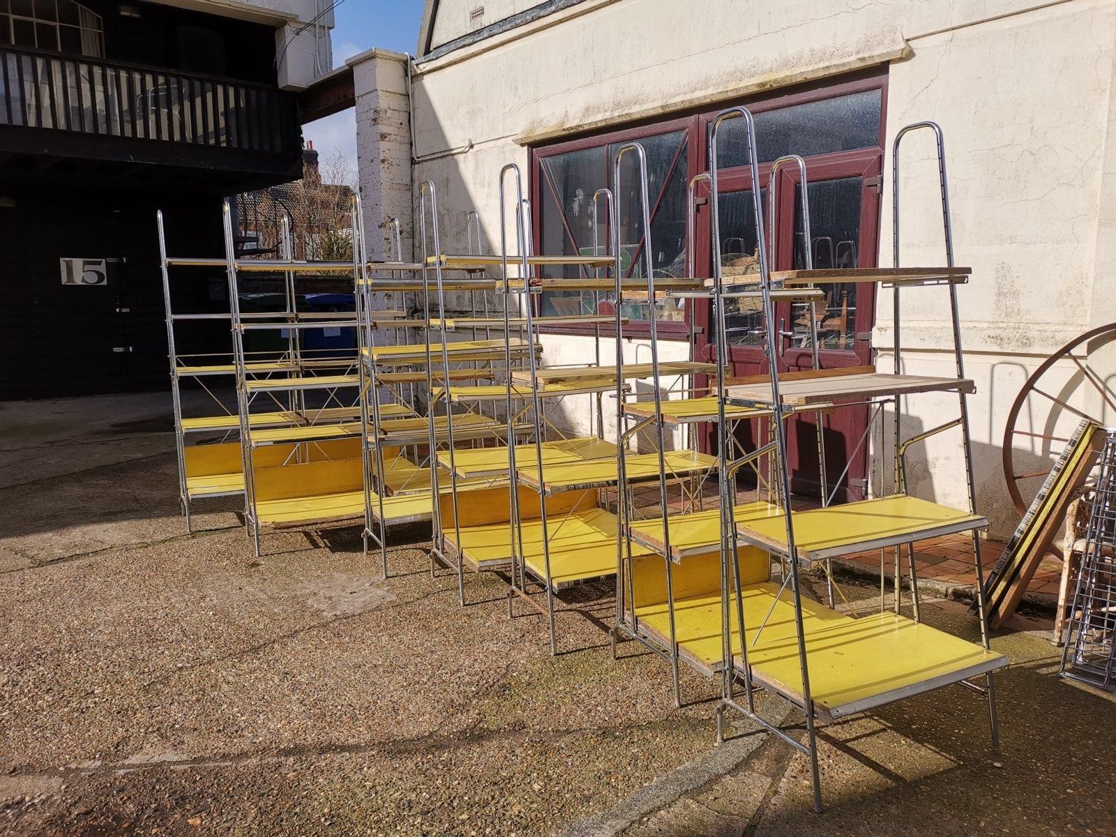 Stylish Midcentury Chrome On Steel Shop Shelving With Braced Back Supports photo for sale