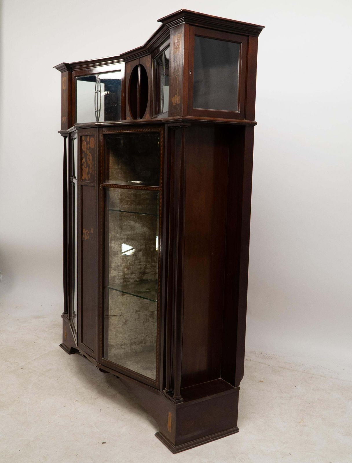 E. Goodall Manchester An English Arts & Crafts Display Cabinet With Floral Inlay photo vinterior