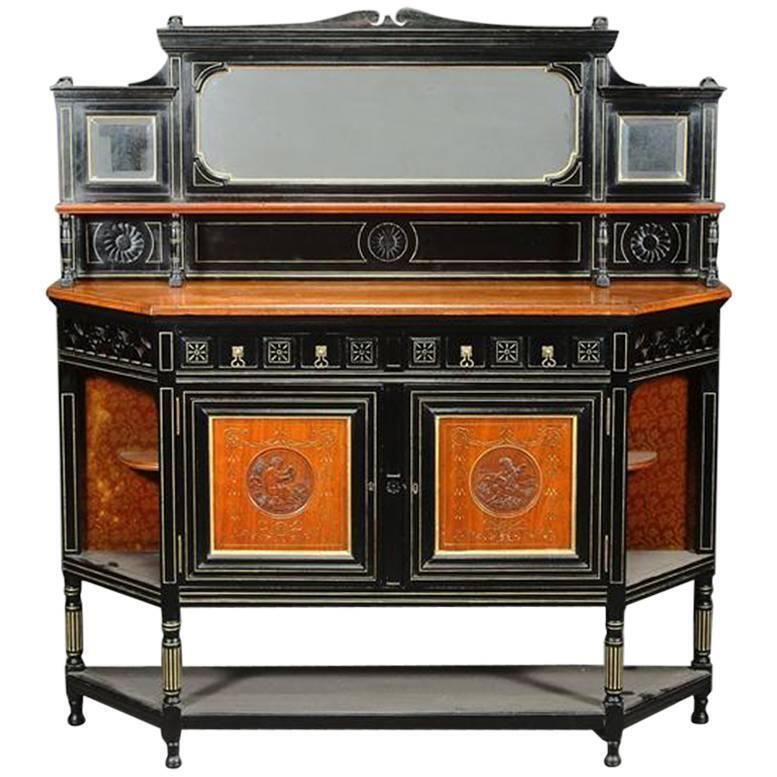 Aesthetic Movement Side Cabinet With Carved Panels Of Putti Putti Playing Music.
