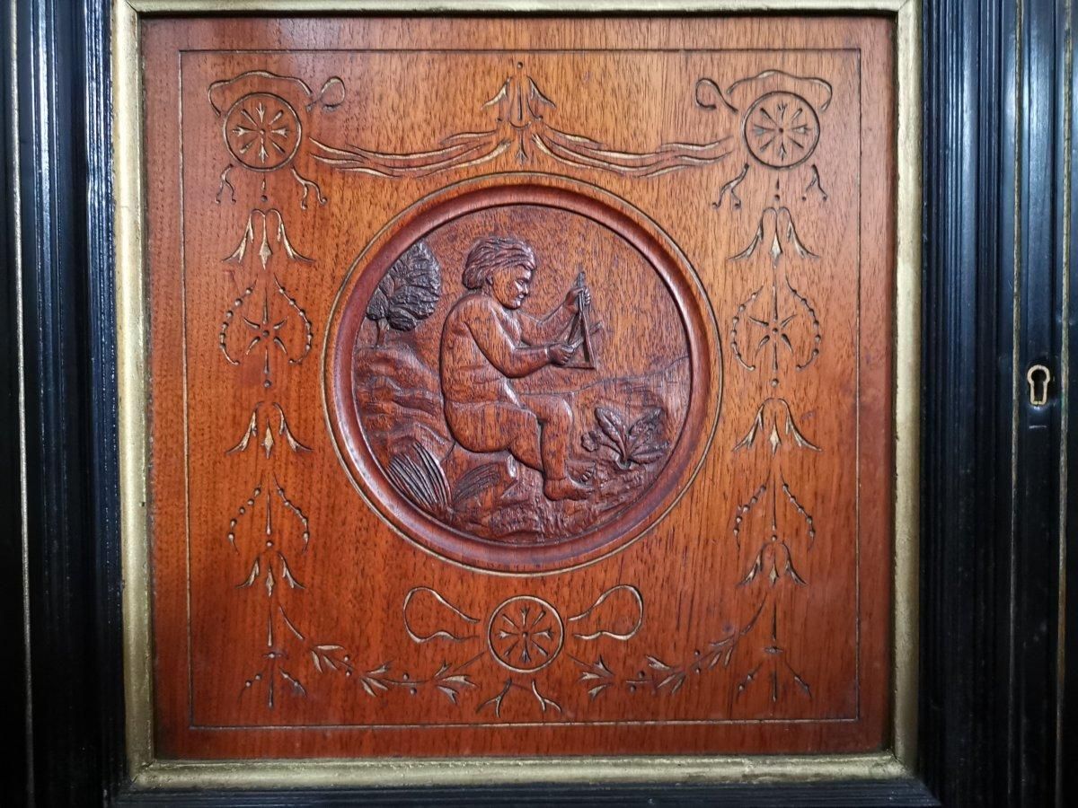 Furniture Aesthetic Movement Side Cabinet With Carved Panels Of Putti Putti Playing Music. photo