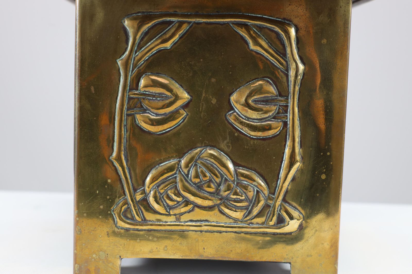 photo for sale Margaret Gilmour Arts & Crafts Brass Planter With Stylized Rose & Floral Details