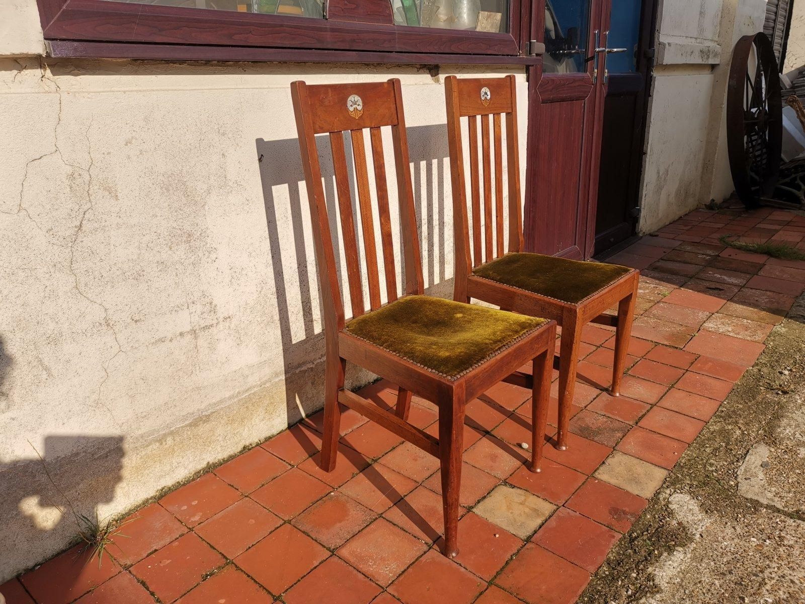 Liberty & Co Four English Arts & Crafts Walnut Chairs With Mother Of Pearl Inlay photo furniture