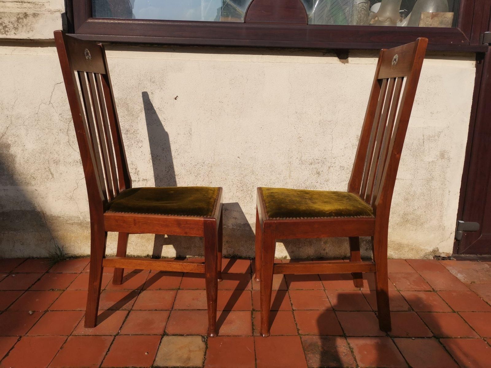 Liberty & Co Four English Arts & Crafts Walnut Chairs With Mother Of Pearl Inlay photo Furniture