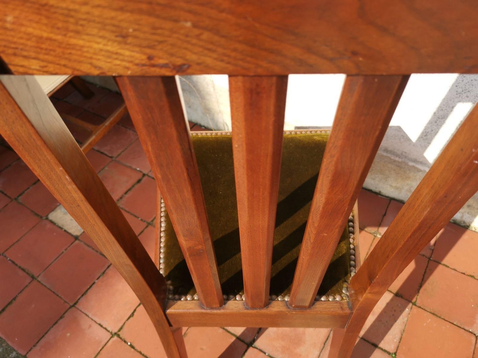 photo for sale Liberty & Co Four English Arts & Crafts Walnut Chairs With Mother Of Pearl Inlay