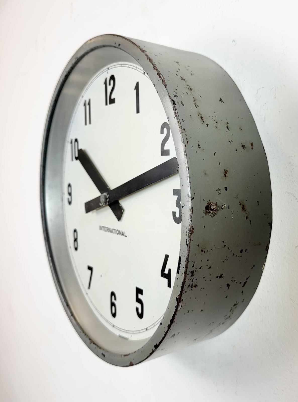 Grey Industrial Factory Wall Clock From International, 1950s photo Home Decor