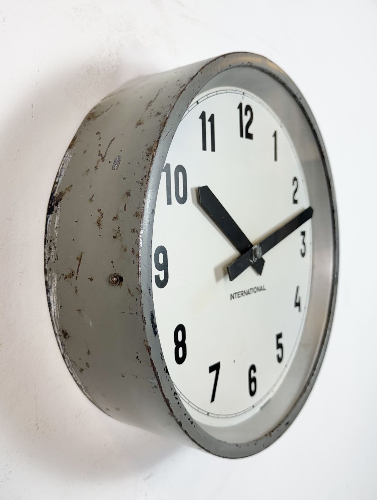 Grey Industrial Factory Wall Clock From International, 1950s photo 299.0