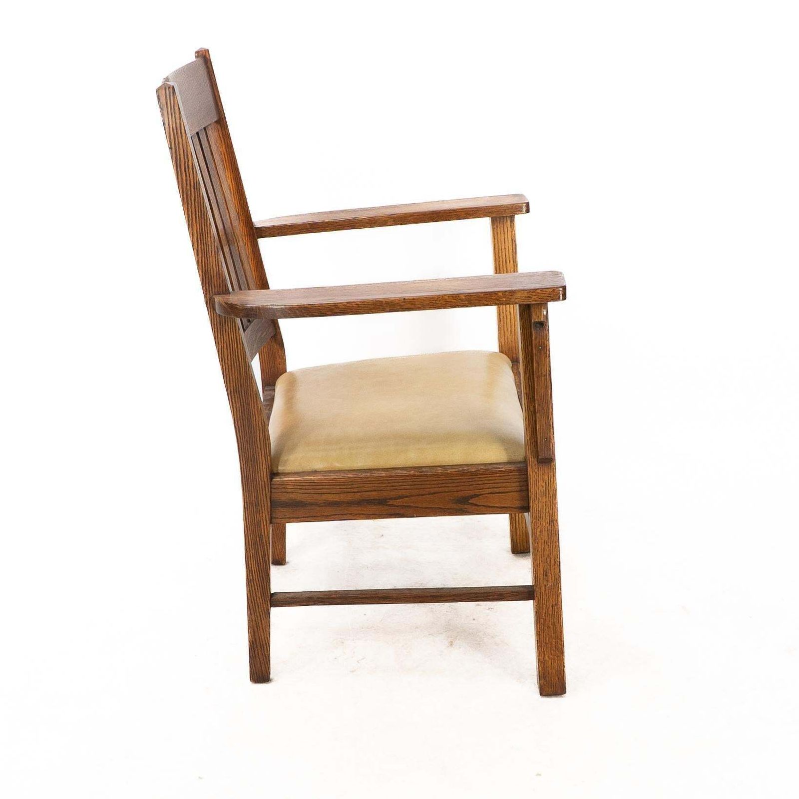 L&Jg Stickley Arts & Crafts Oak Armchair With Curved Back & Shaped Arm Supports photo Furniture