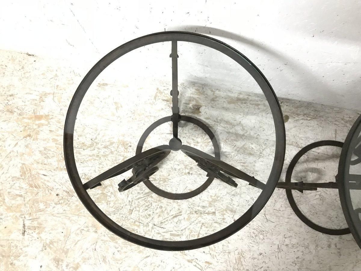 A Pair Of Arts & Crafts Hand Formed Wrought Iron Side Tables With Scroll Details photo vinterior