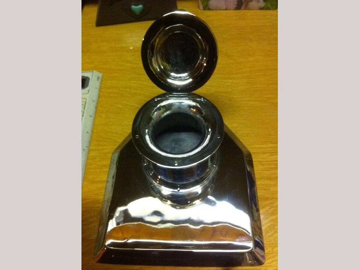 Jesson Birkett & Co, Stamped With Monogram. Arts & Crafts Silver Plated Inkwell photo vinterior
