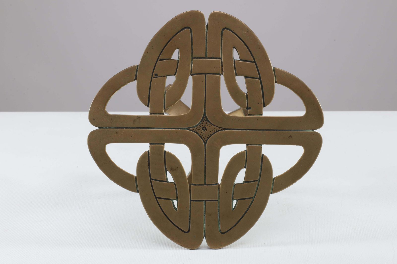 Margaret Gilmour Attri. A Good Glasgow School Brass Trivet With Celtic Details photo vintage